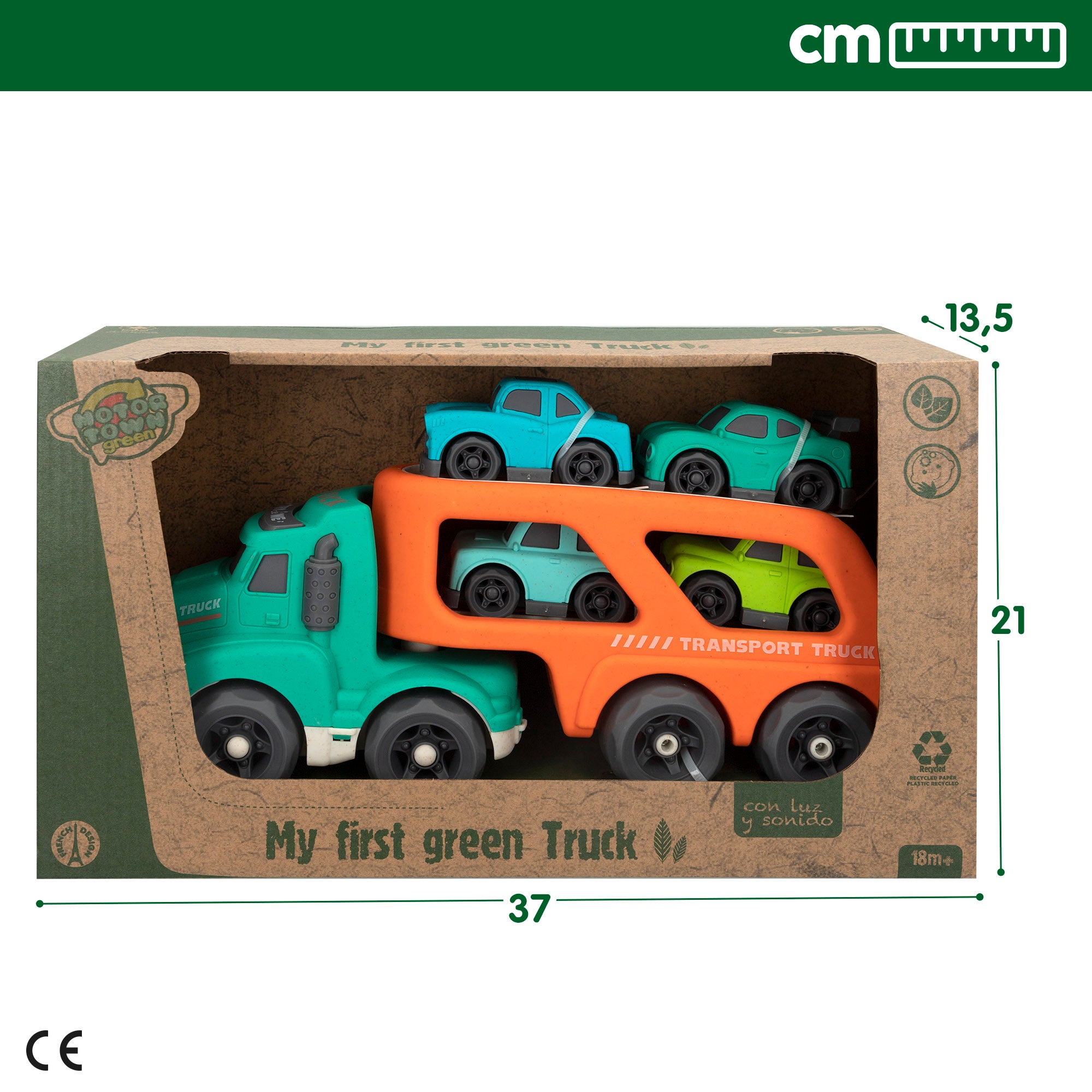 Motor Town Green Camión de juguete portacoches con luz y sonido