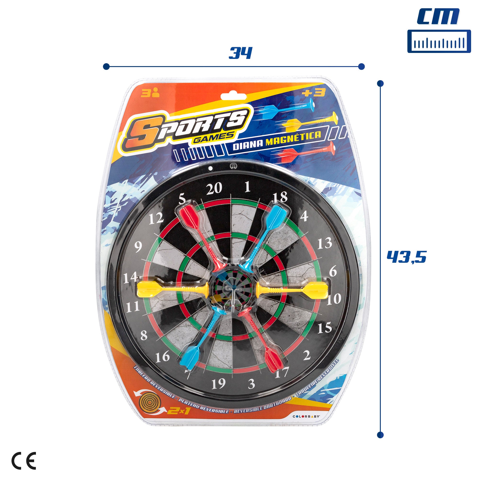 Diana magnética reversible Ø30 cm con 6 dardos de colores