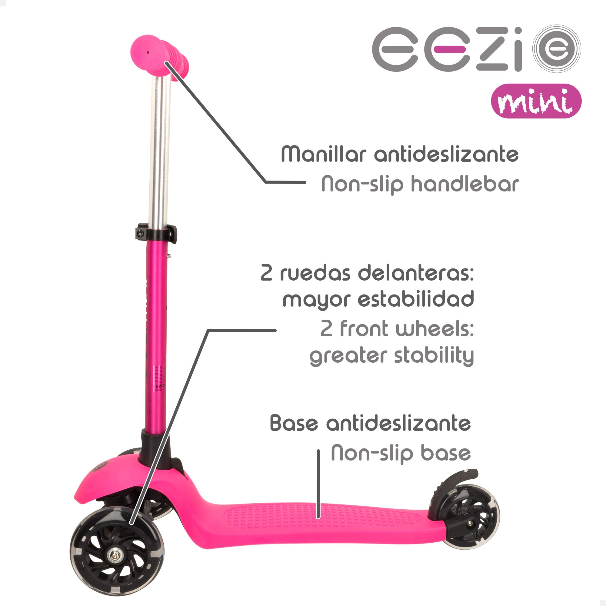 Patinete 3 ruedas fucsia con manillar desmontable EEZI