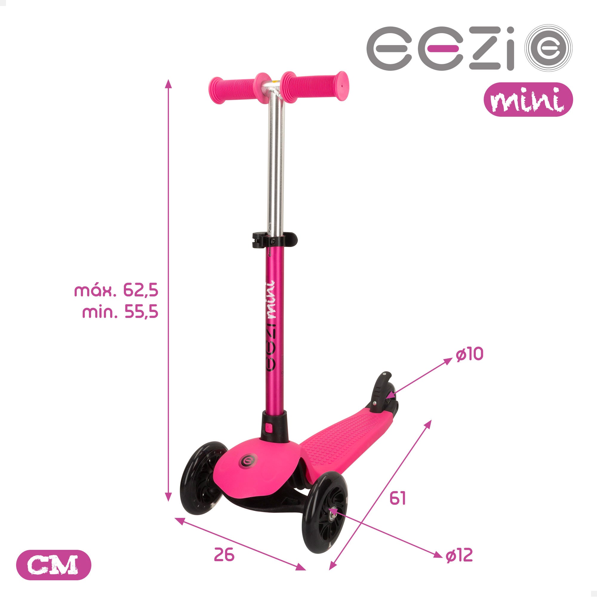 Patinete 3 ruedas fucsia con manillar desmontable EEZI