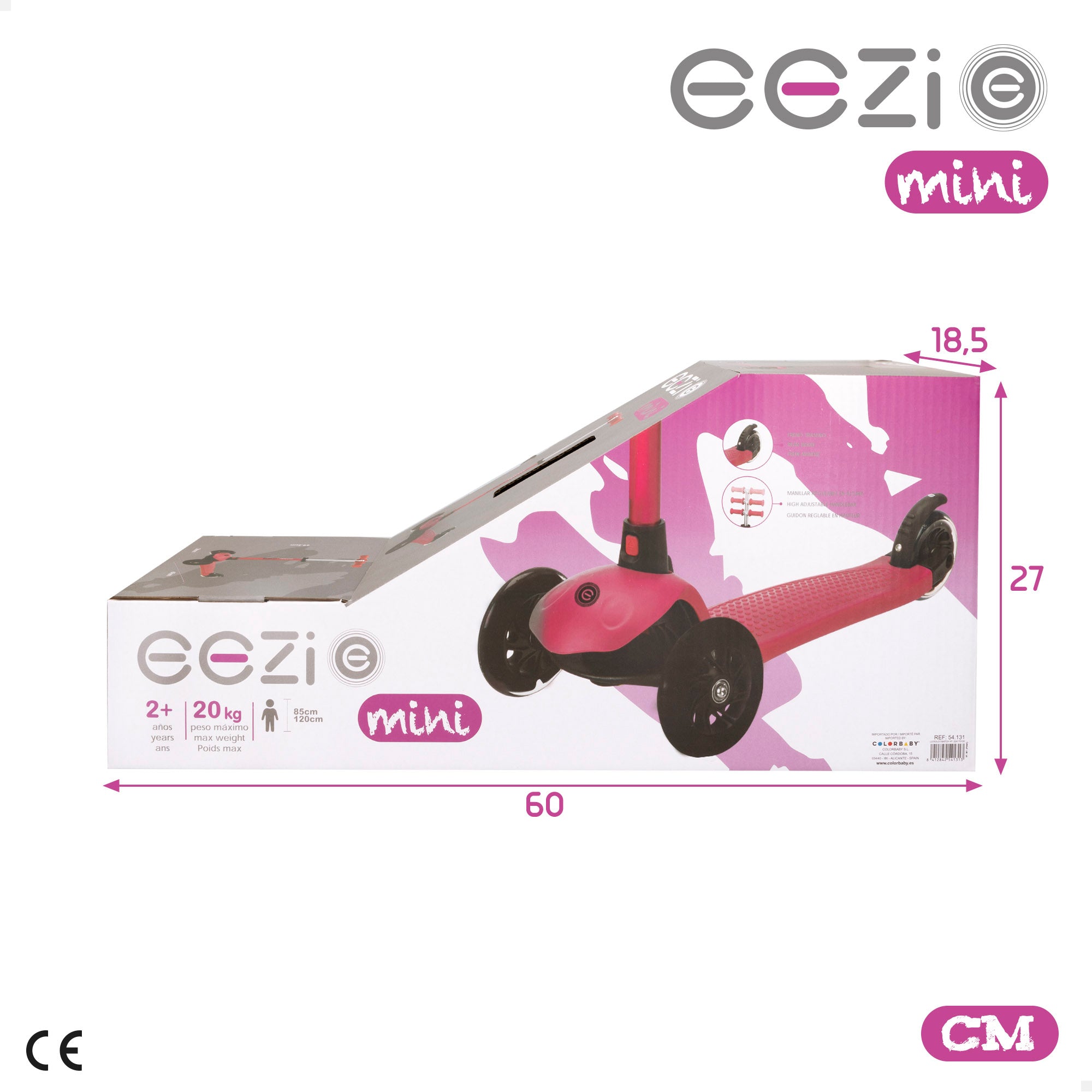 Patinete 3 ruedas fucsia con manillar desmontable EEZI