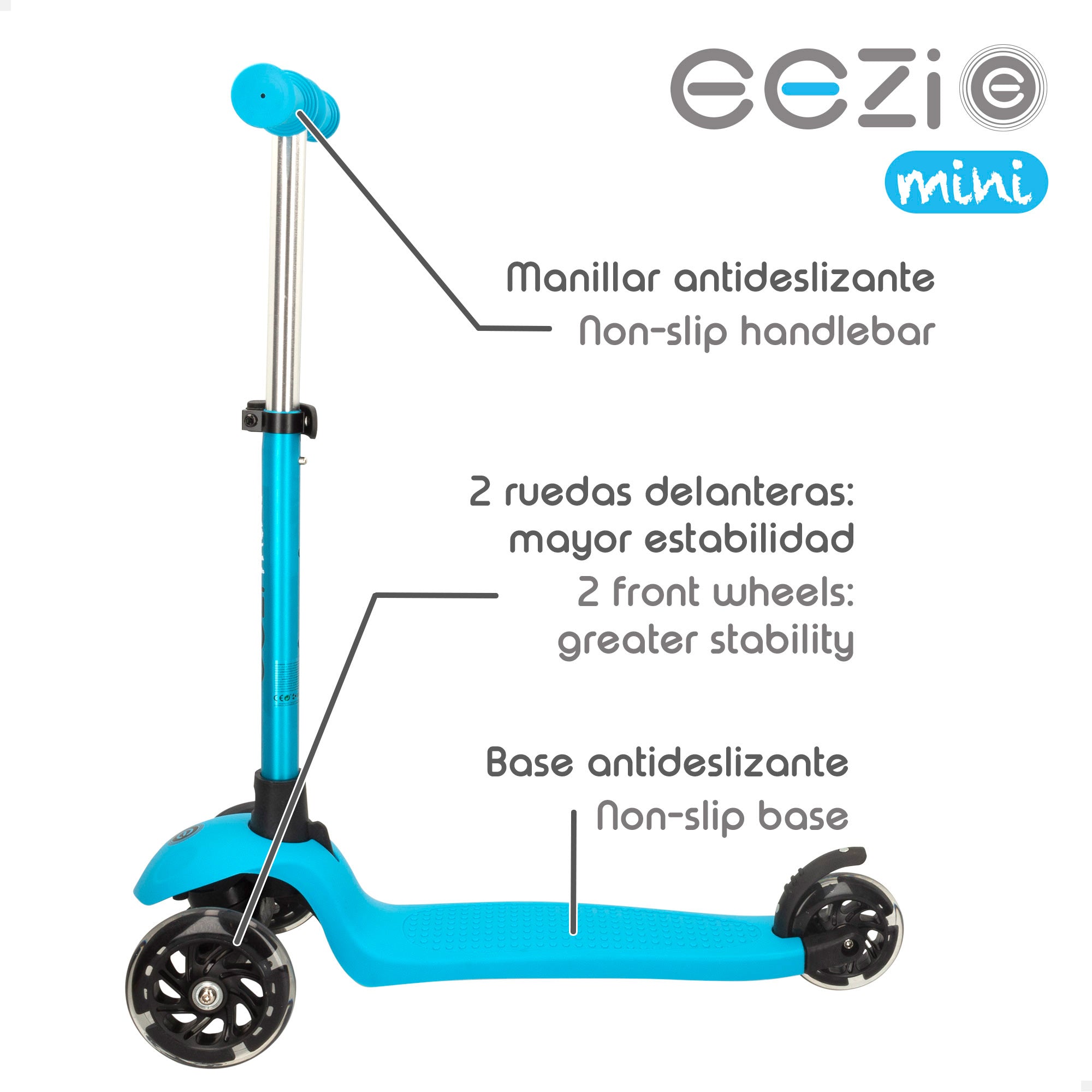 Patinete 3 ruedas azul con luces y manillar desmontable EEZI