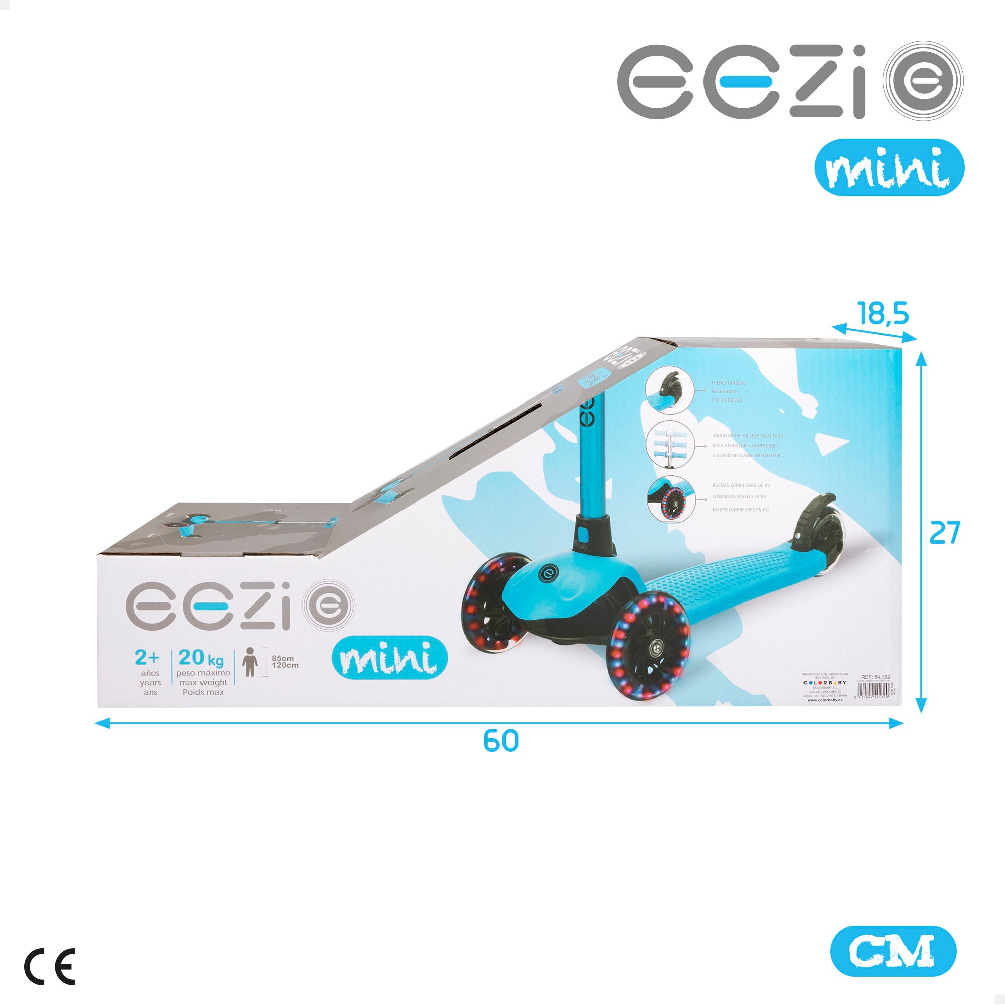 Patinete 3 ruedas azul con luces y manillar desmontable EEZI