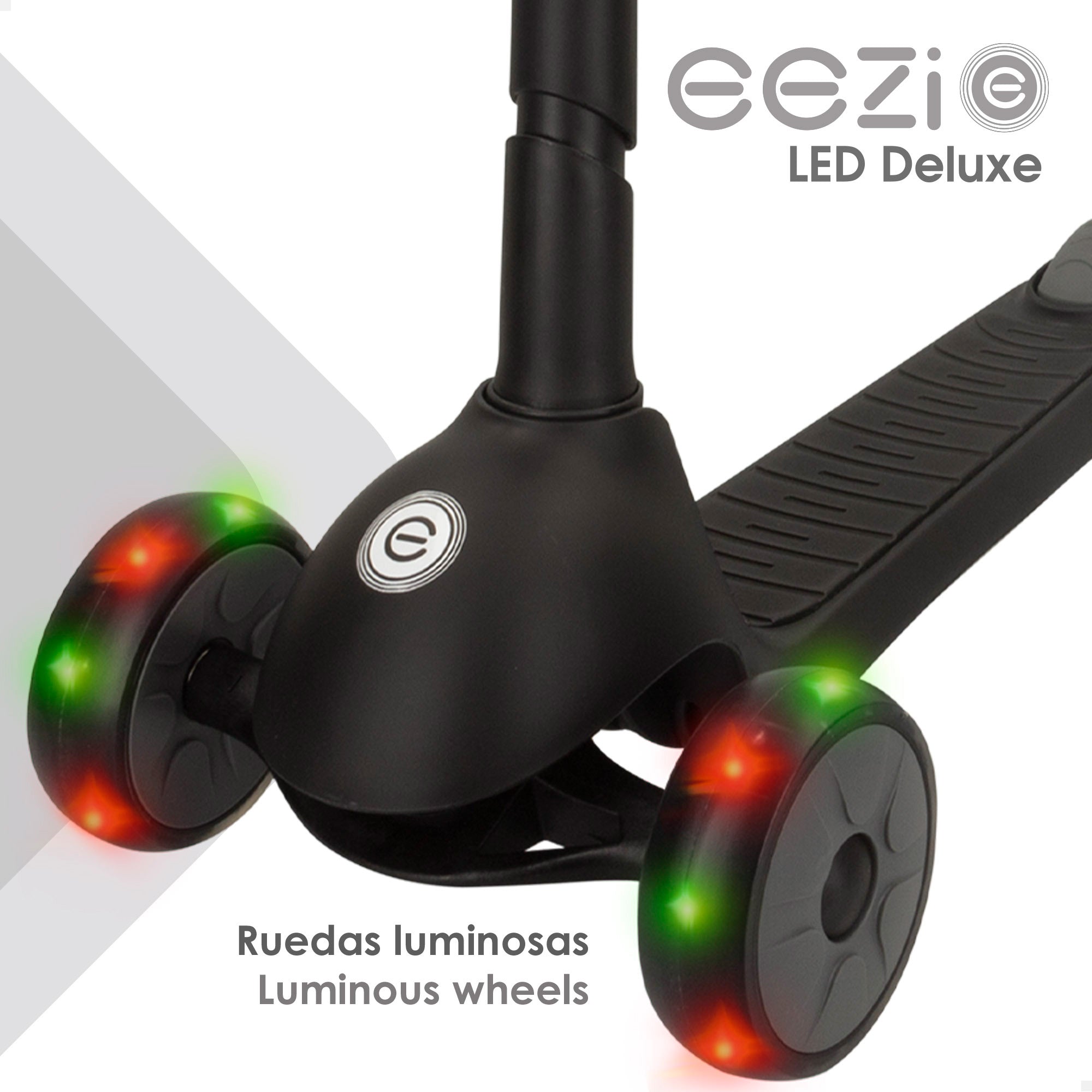Patinete 3 ruedas negro con luces y manillar plegable EEZI