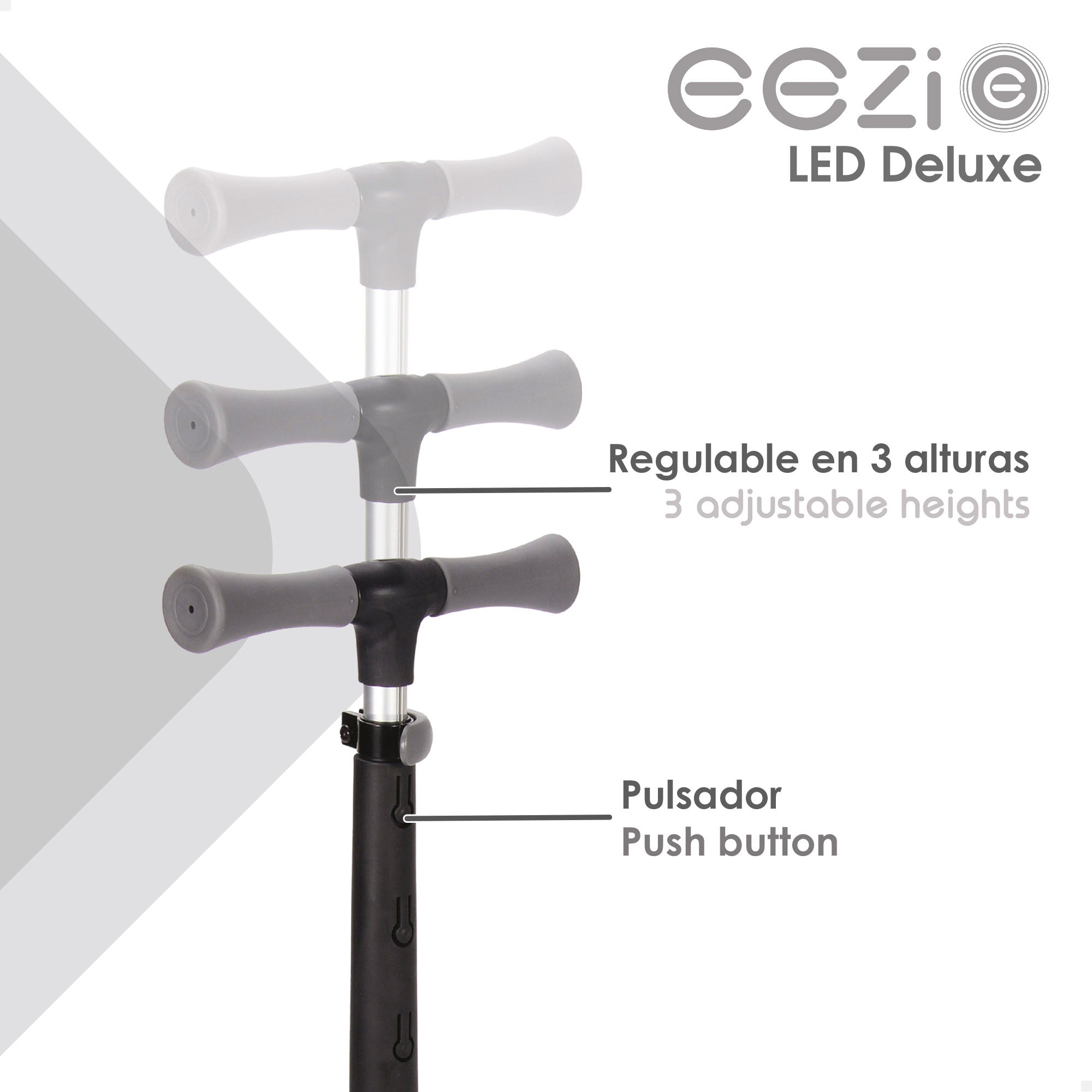 Patinete 3 ruedas negro con luces y manillar plegable EEZI