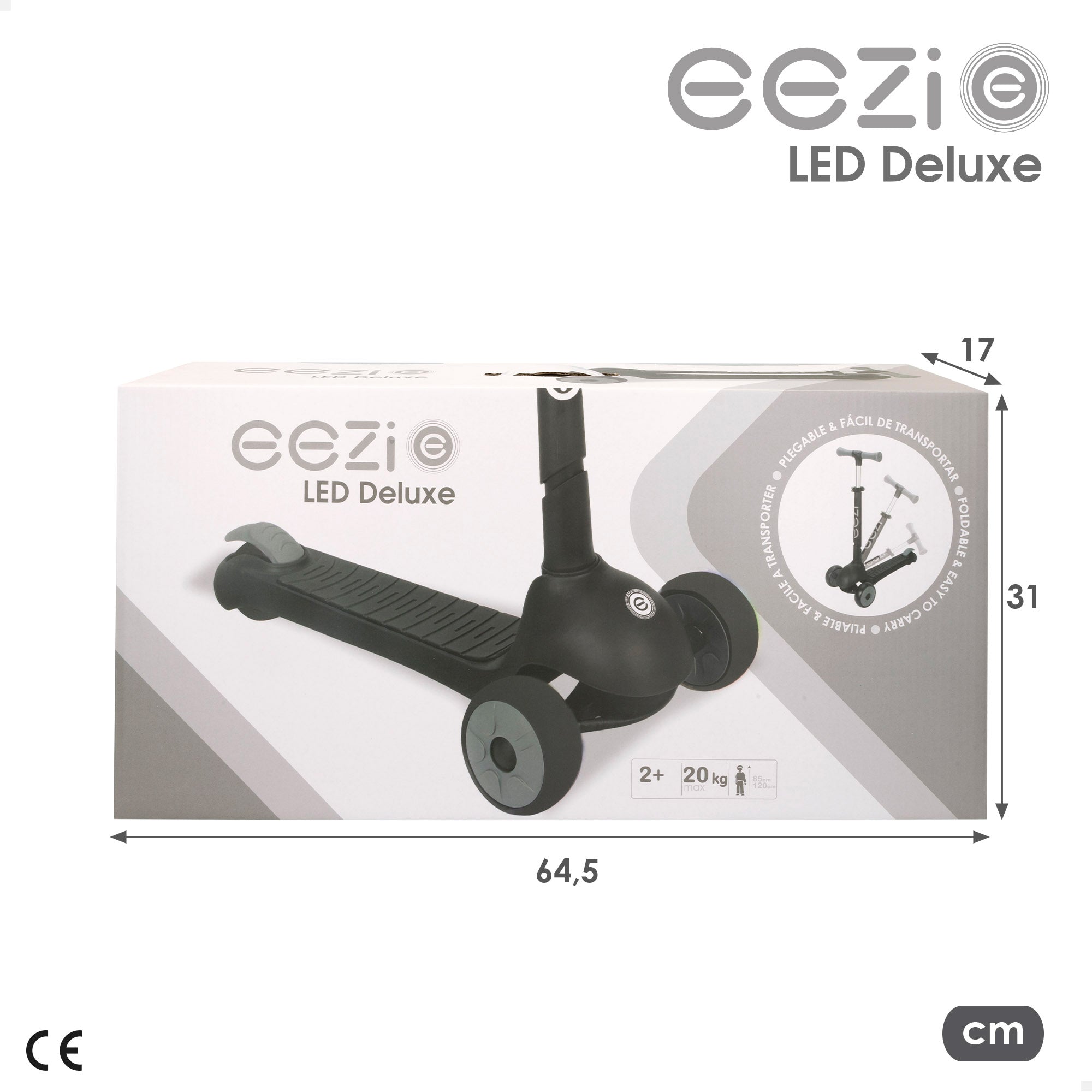 Patinete 3 ruedas negro con luces y manillar plegable EEZI