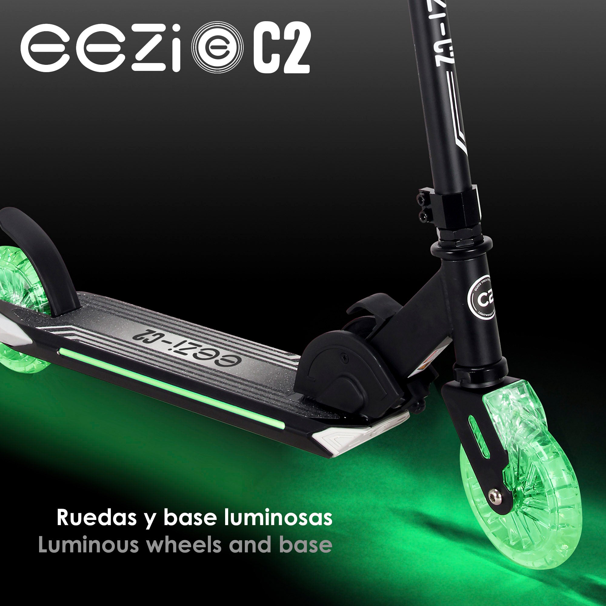 Patinete 2 ruedas negro plegable con luces personalizables EEZI