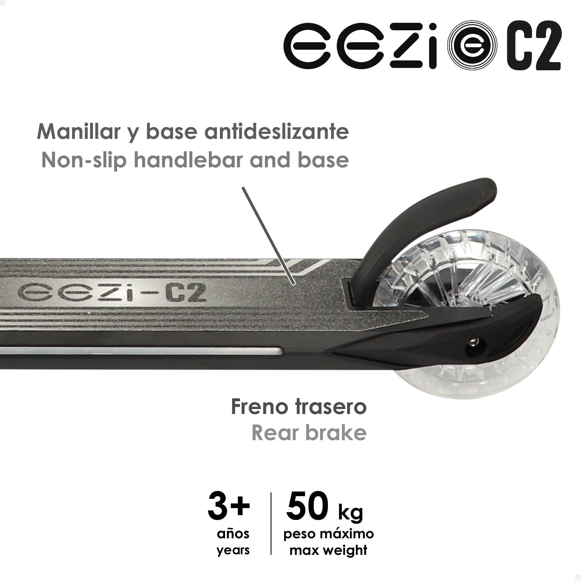 Patinete 2 ruedas negro plegable con luces personalizables EEZI