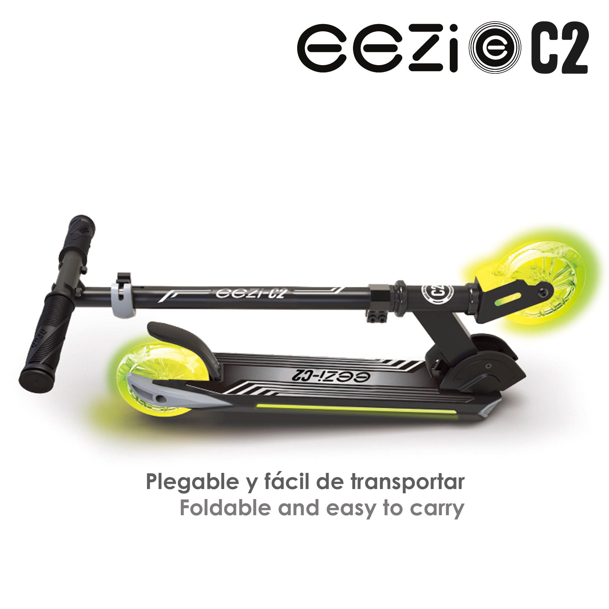 Patinete 2 ruedas negro plegable con luces personalizables EEZI