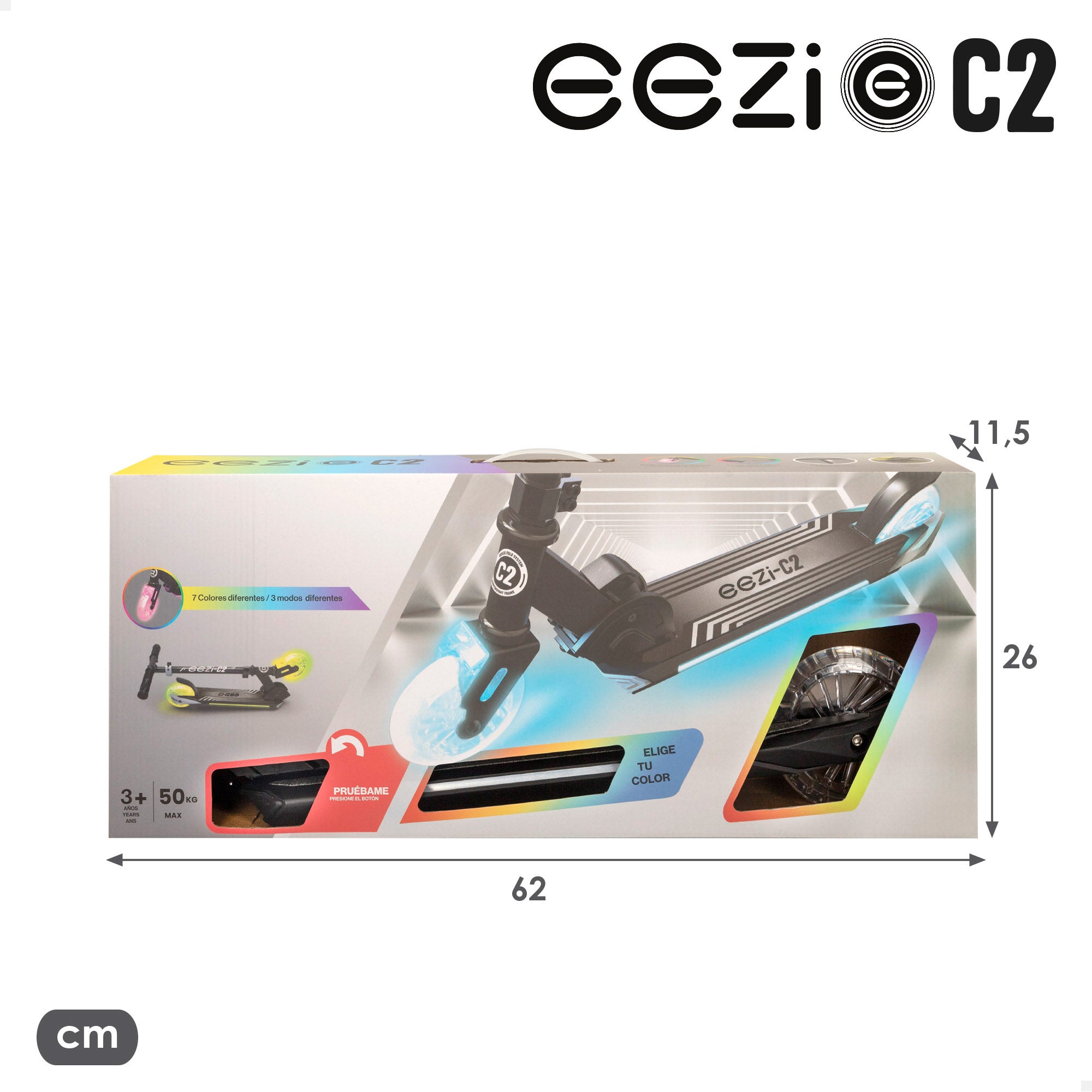 Patinete 2 ruedas negro plegable con luces personalizables EEZI