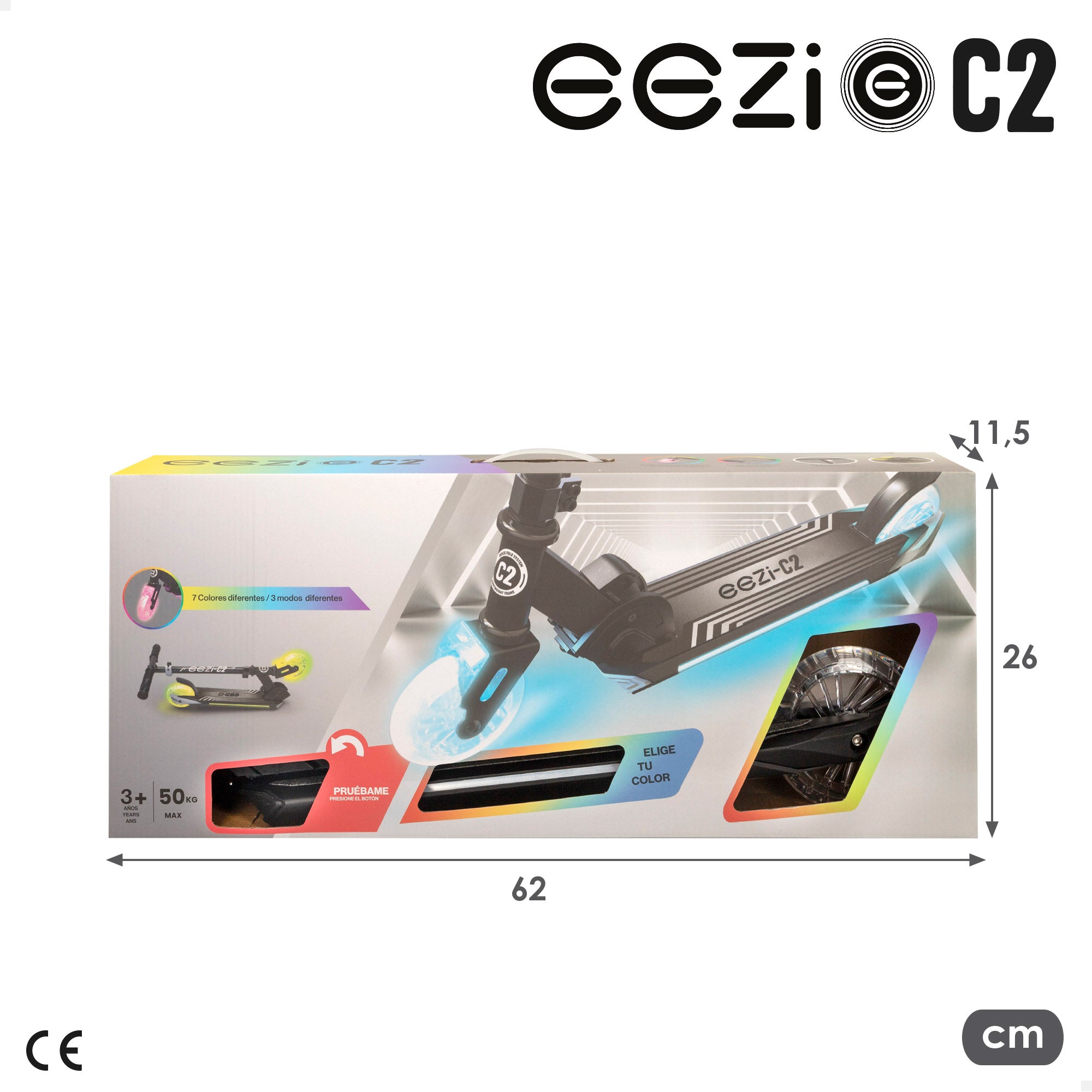 Patinete 2 ruedas negro plegable con luces personalizables EEZI