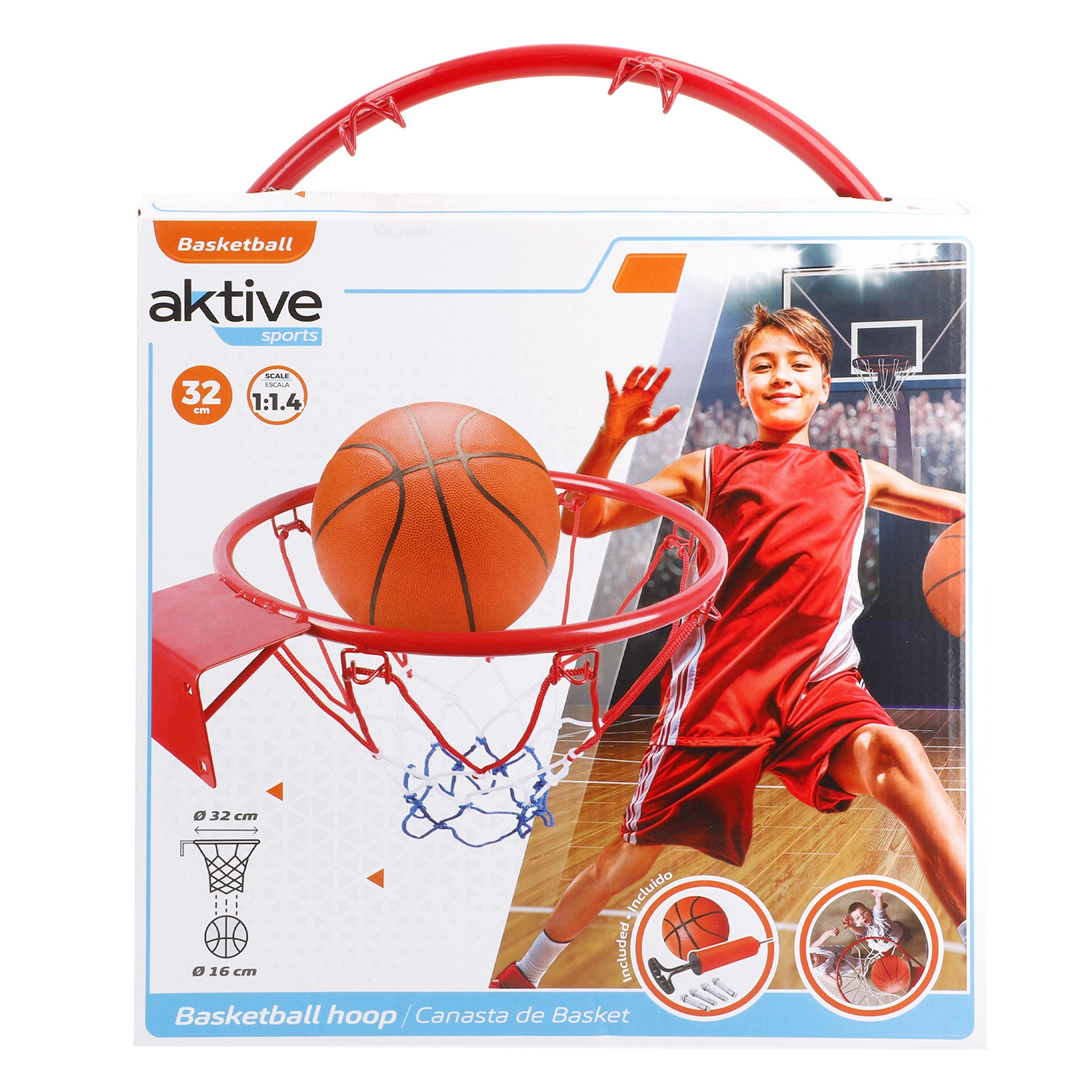 Aktive Canasta baloncesto de pared 32 cm con balón e hinchador