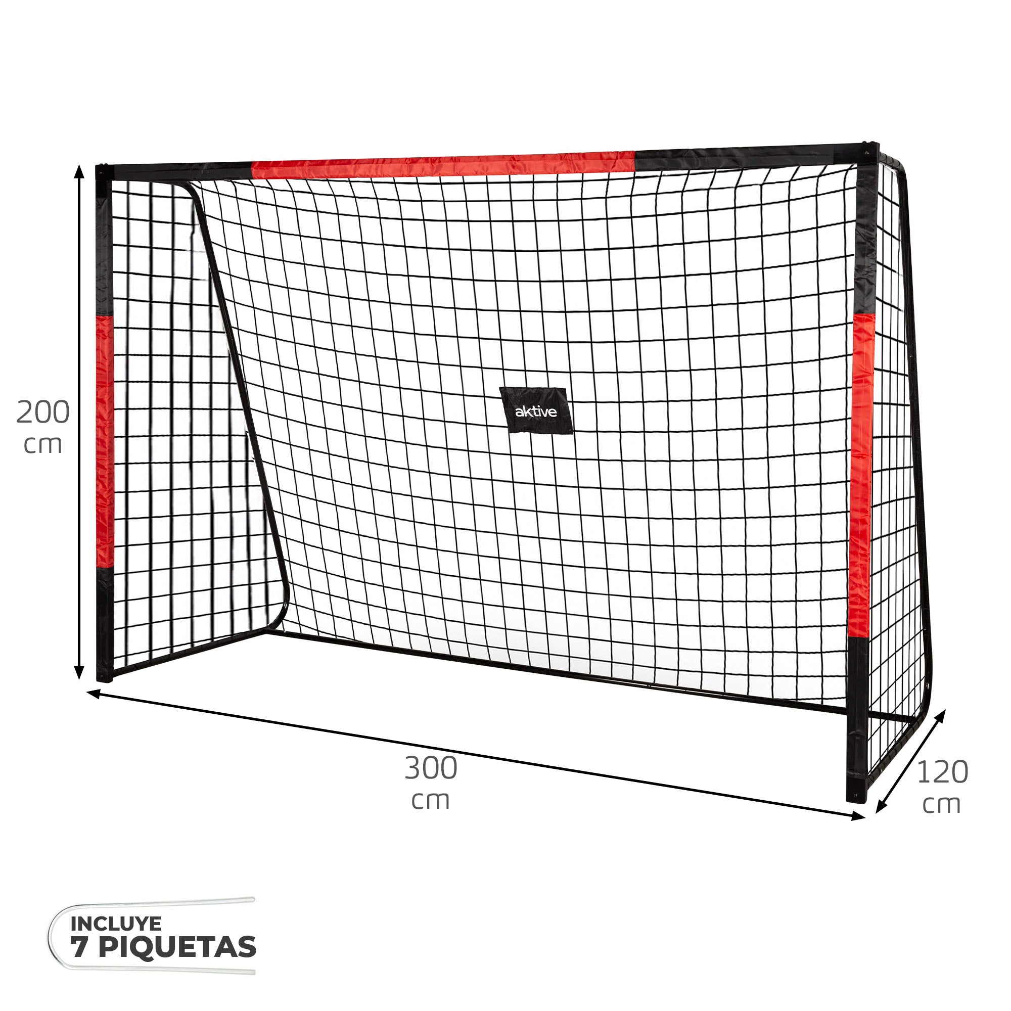 Aktive Portería de fútbol acero 3 m con red resistente y 7 piquetas