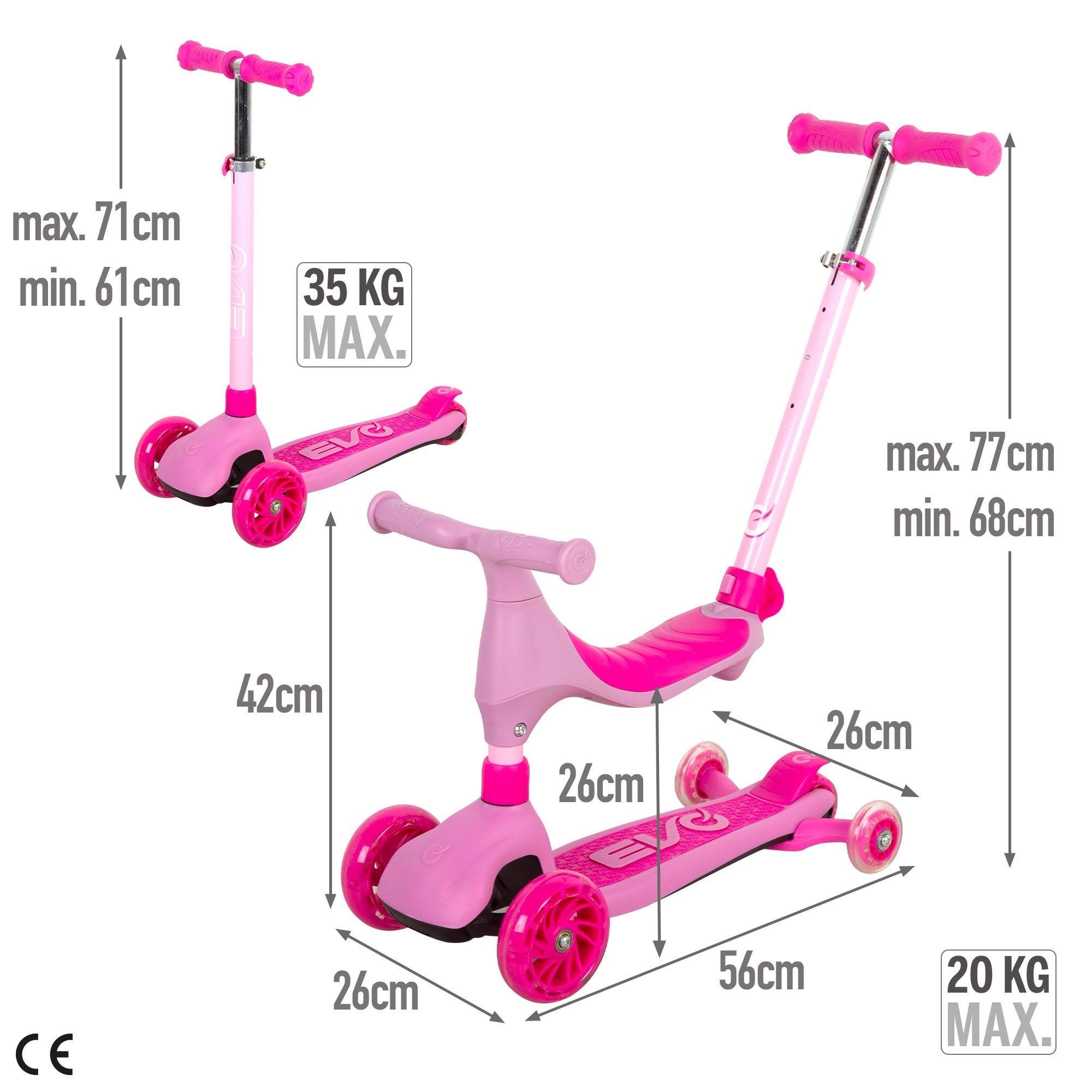 Patinete evolutivo 4 en 1 rosa EVO