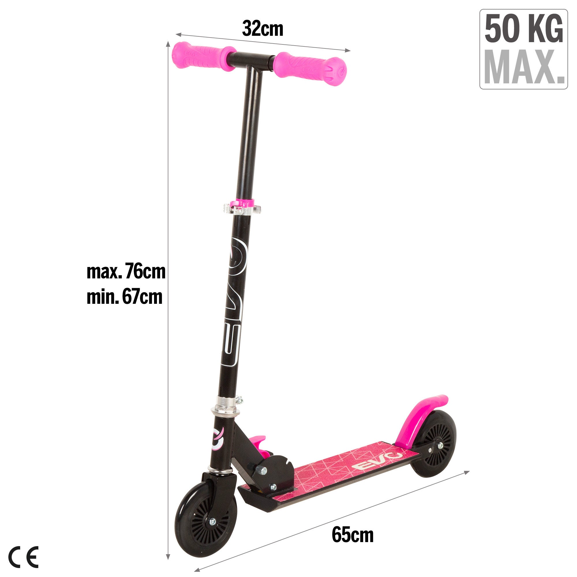 Patinete 2 ruedas plegable y ajustable rosa EVO