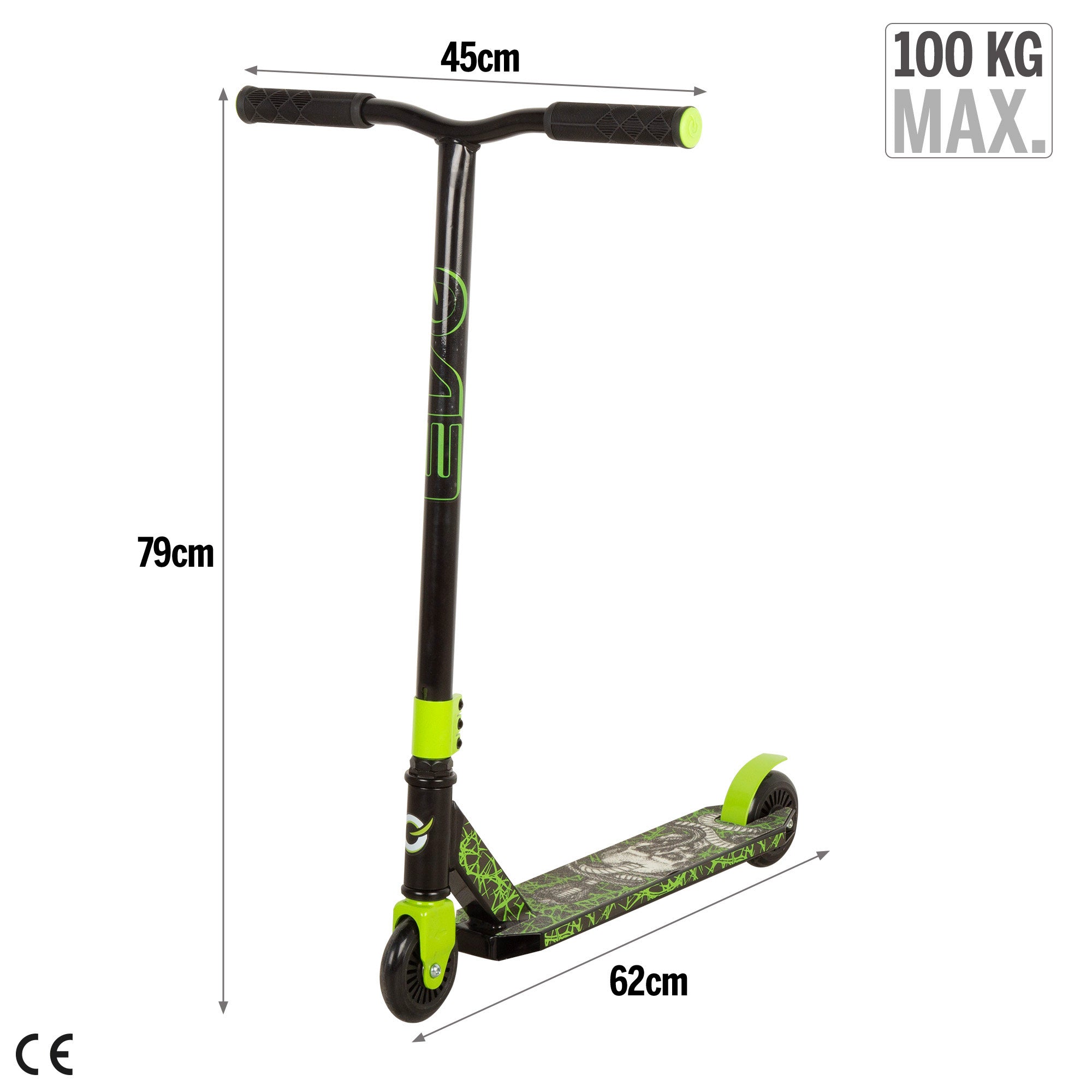 Patinete infantil manillar 360º negro y verde EVO