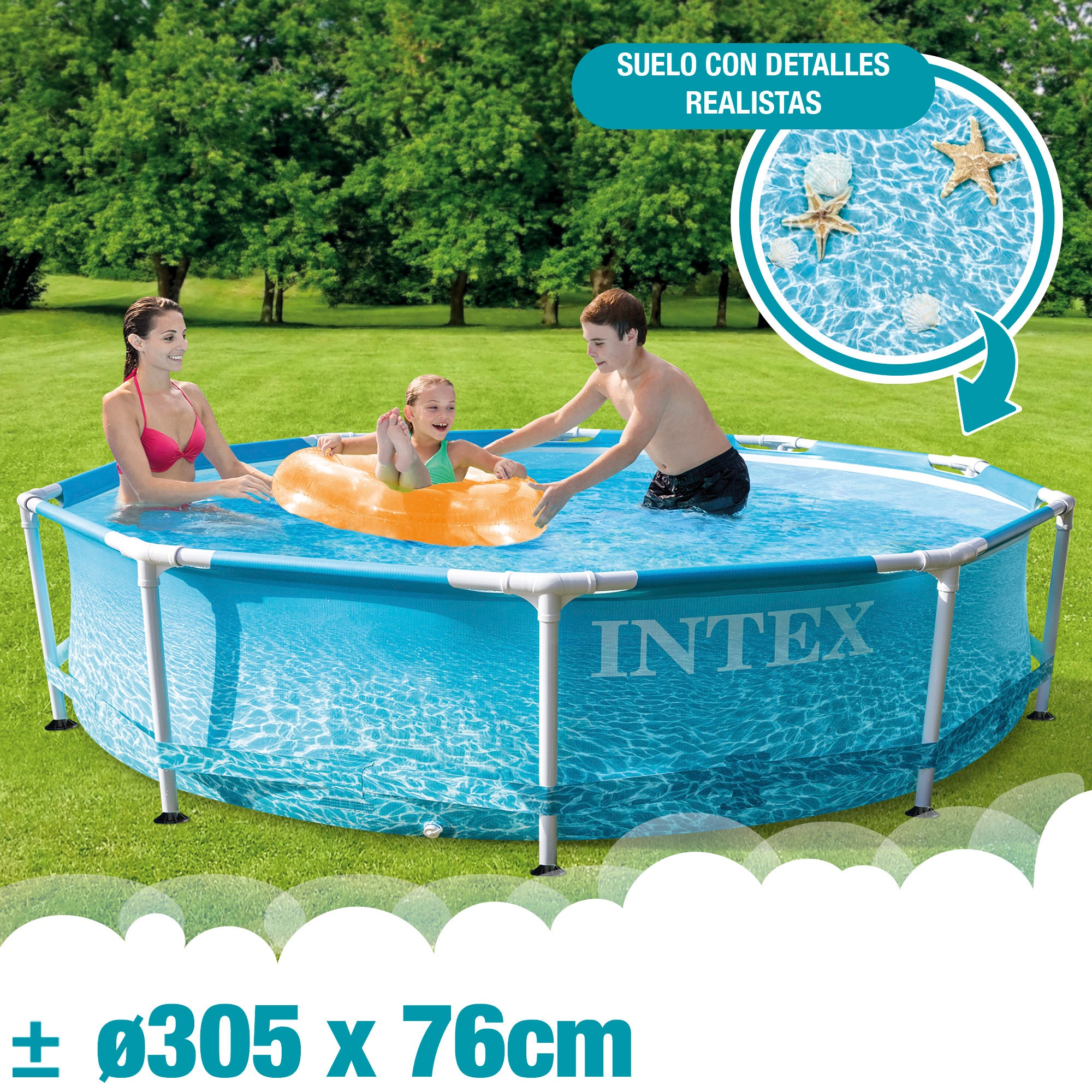INTEX Piscina desmontable redonda Metal Frame Beachside con depuradora