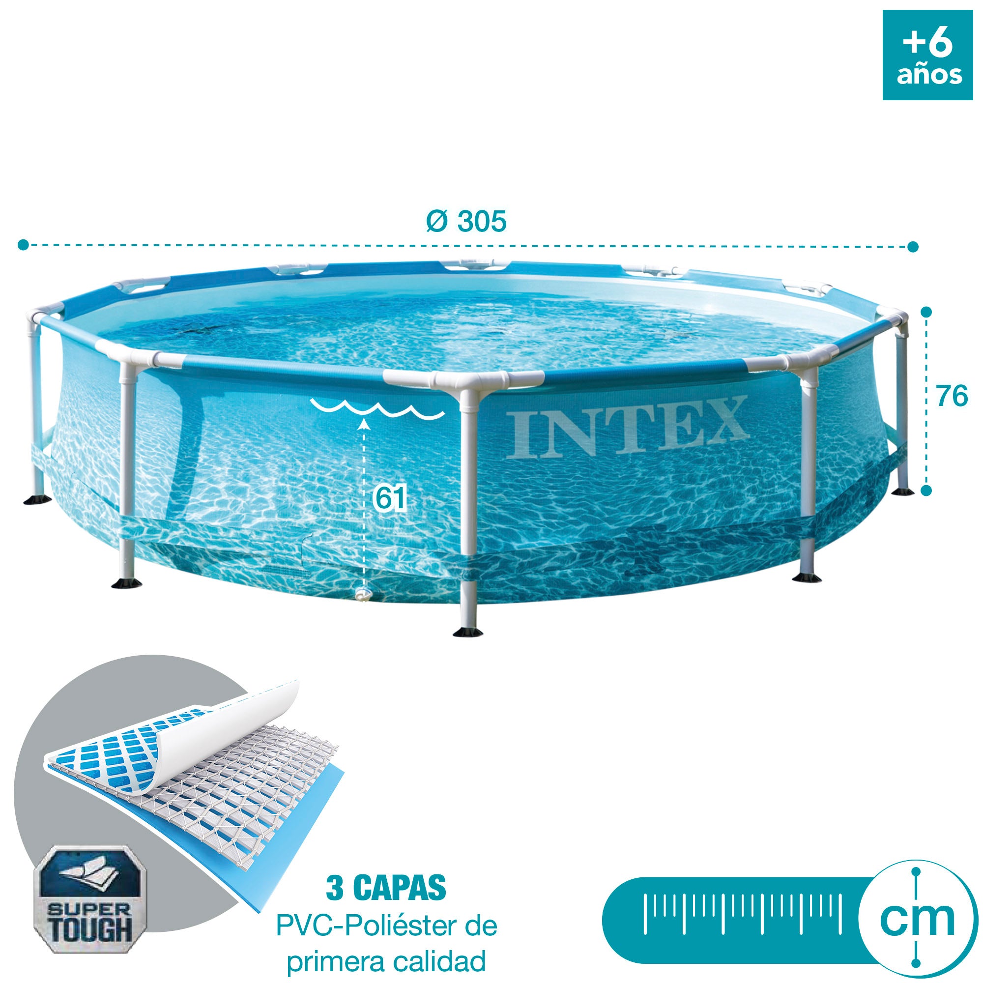 INTEX Piscina desmontable redonda Metal Frame Beachside con depuradora