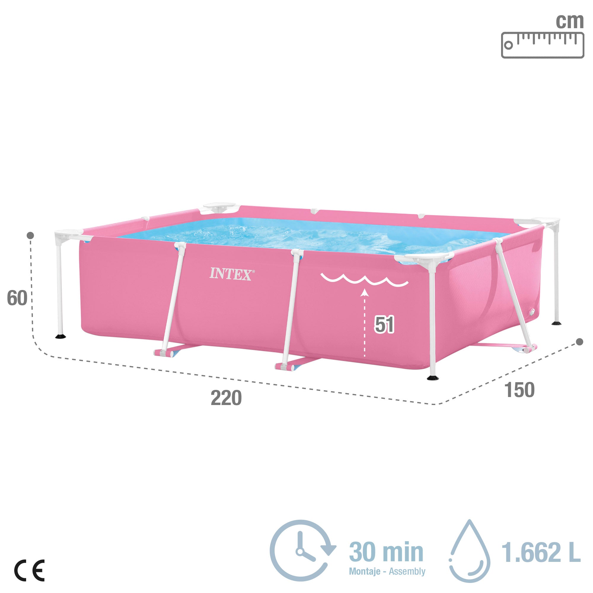 INTEX Piscina desmontable Small Frame rosa 220x150x60 cm - 1.662 l