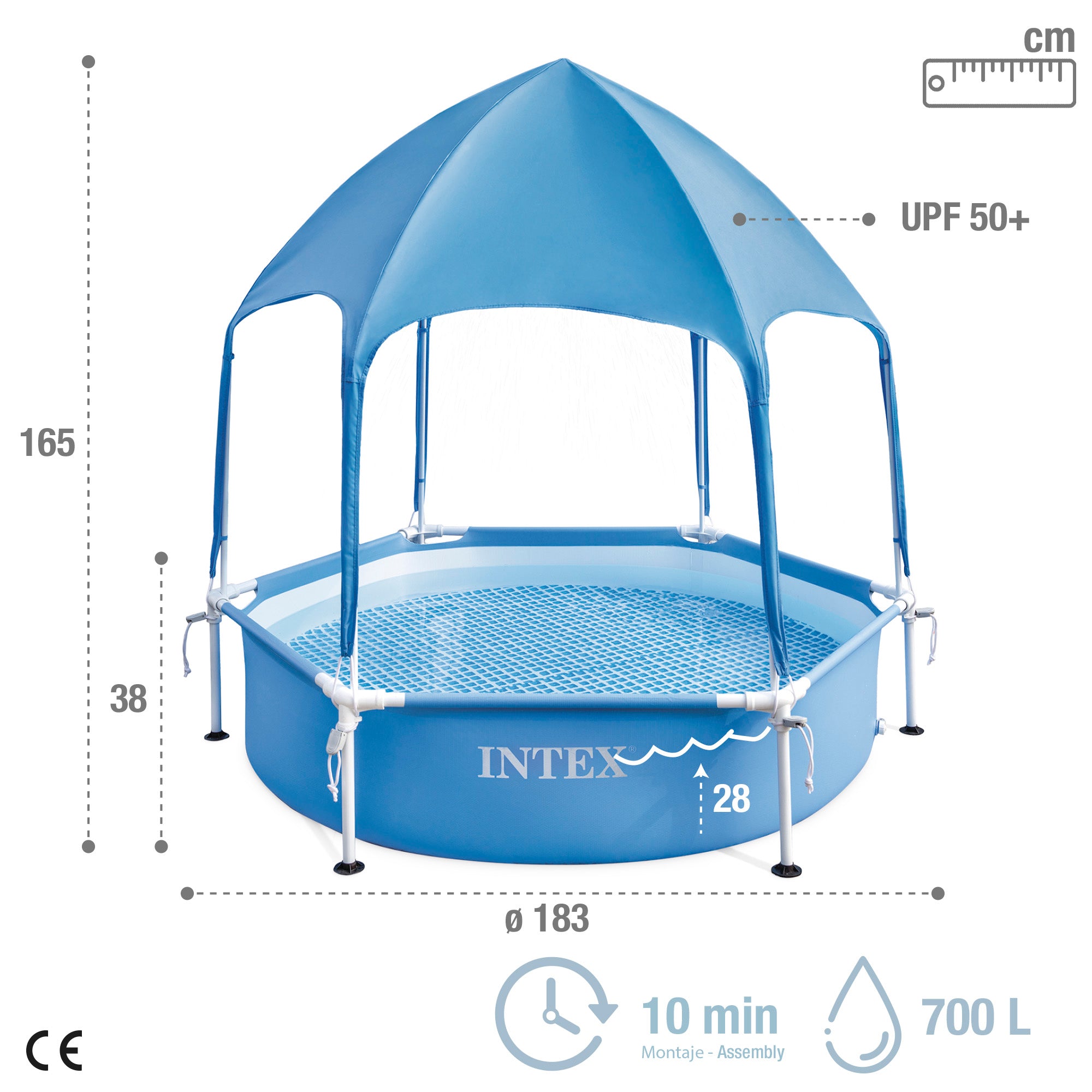 INTEX Piscina desmontable hexagonal 700 litros Canopy Metal Frame con toldo desmontable