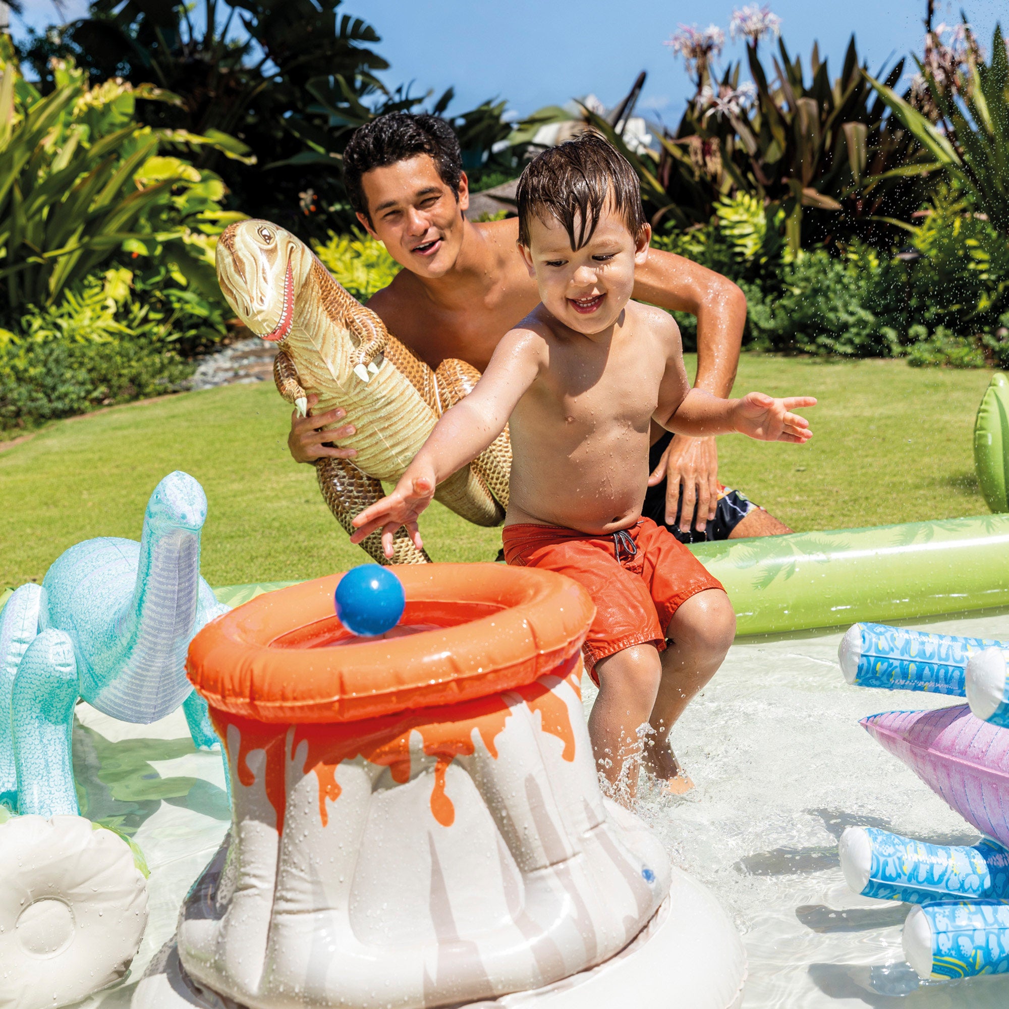 INTEX Centro de juegos hinchable agua dinosaurios con aspersor, juego de bolas e hinchables
