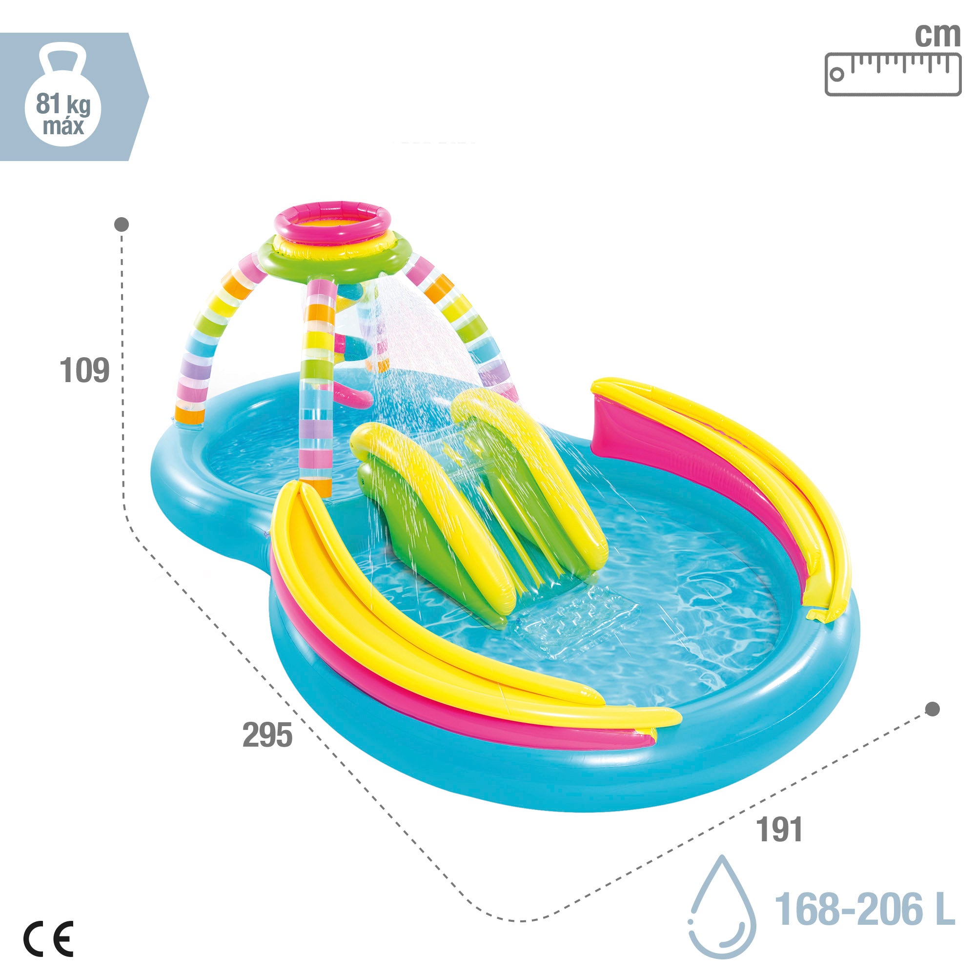 INTEX Piscina hinchable doble multicolor con tobogán, aspersor y juegos de bolas