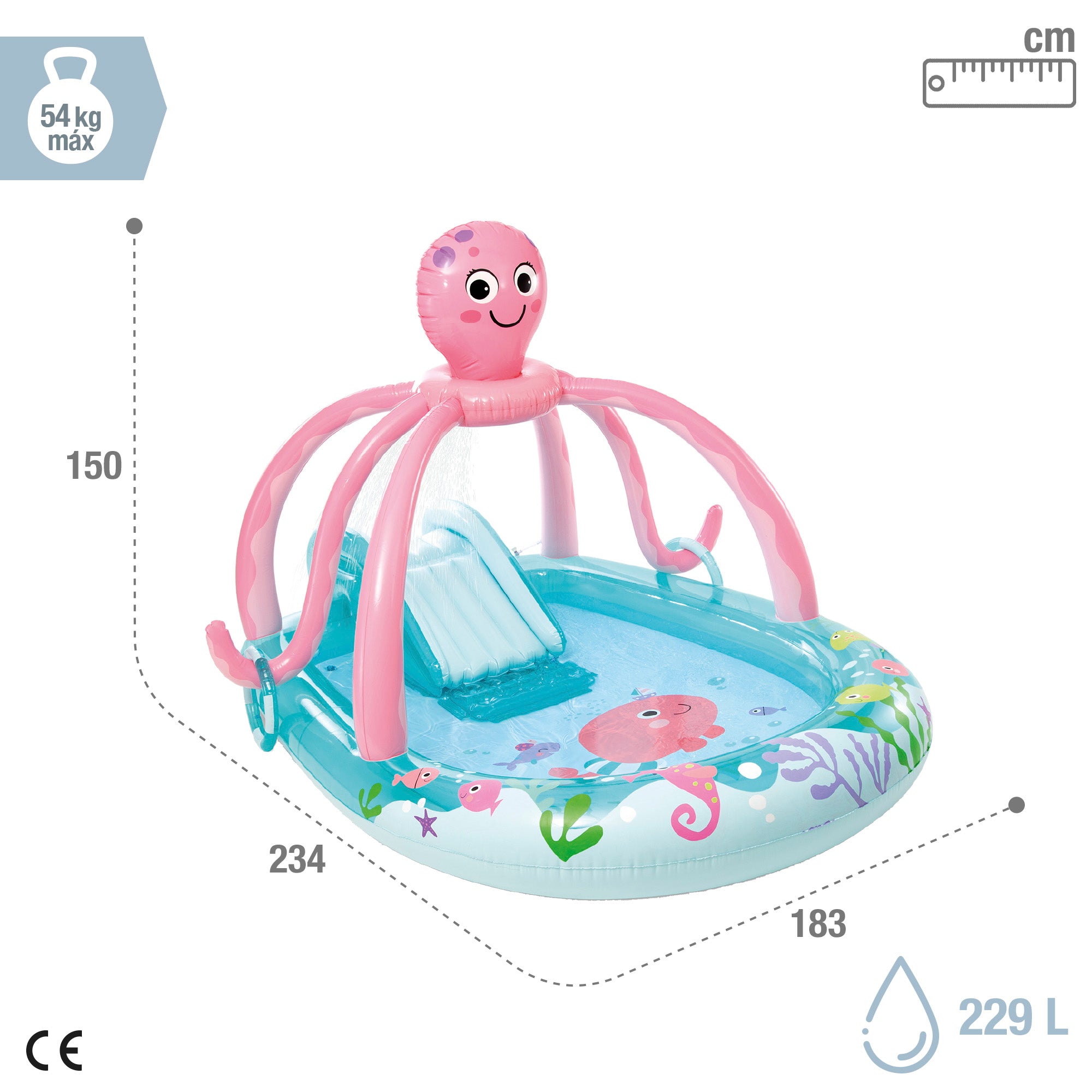 INTEX Centro de juegos hinchable agua pulpo con aspersor, tobogán y juego de anillas