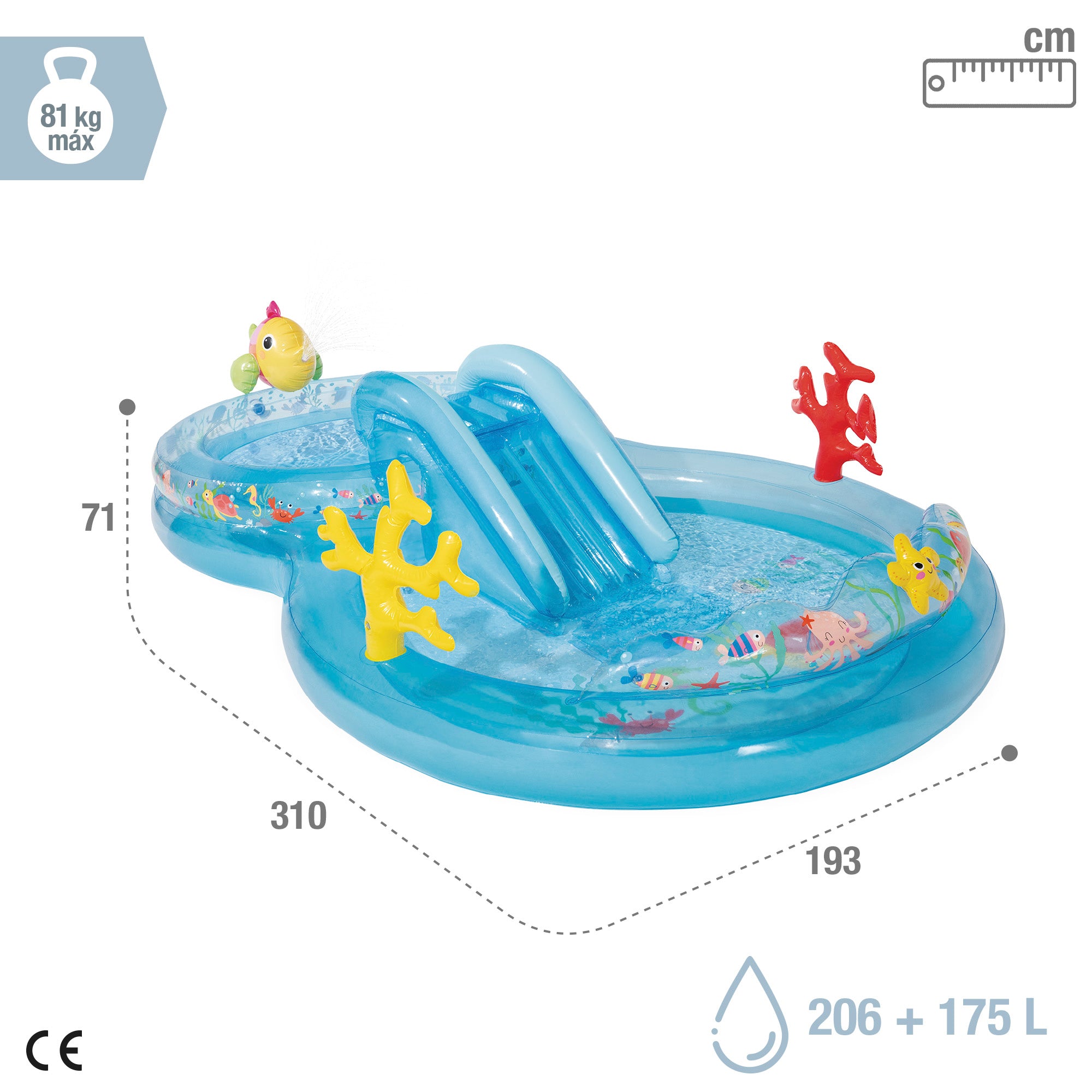 INTEX Centro de juegos hinchable agua bajo el mar con aspersor, tobogán y estrella de mar