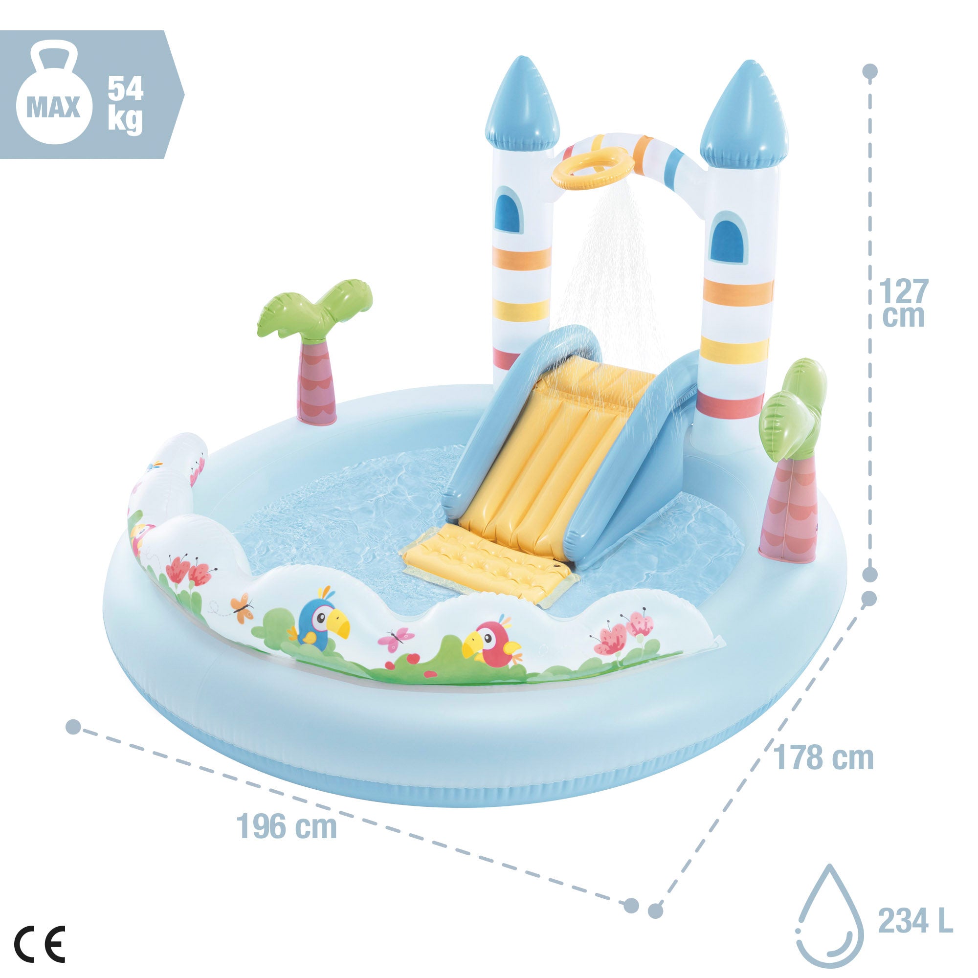 INTEX Centro de juegos hinchable castillo unicornio con tobogán