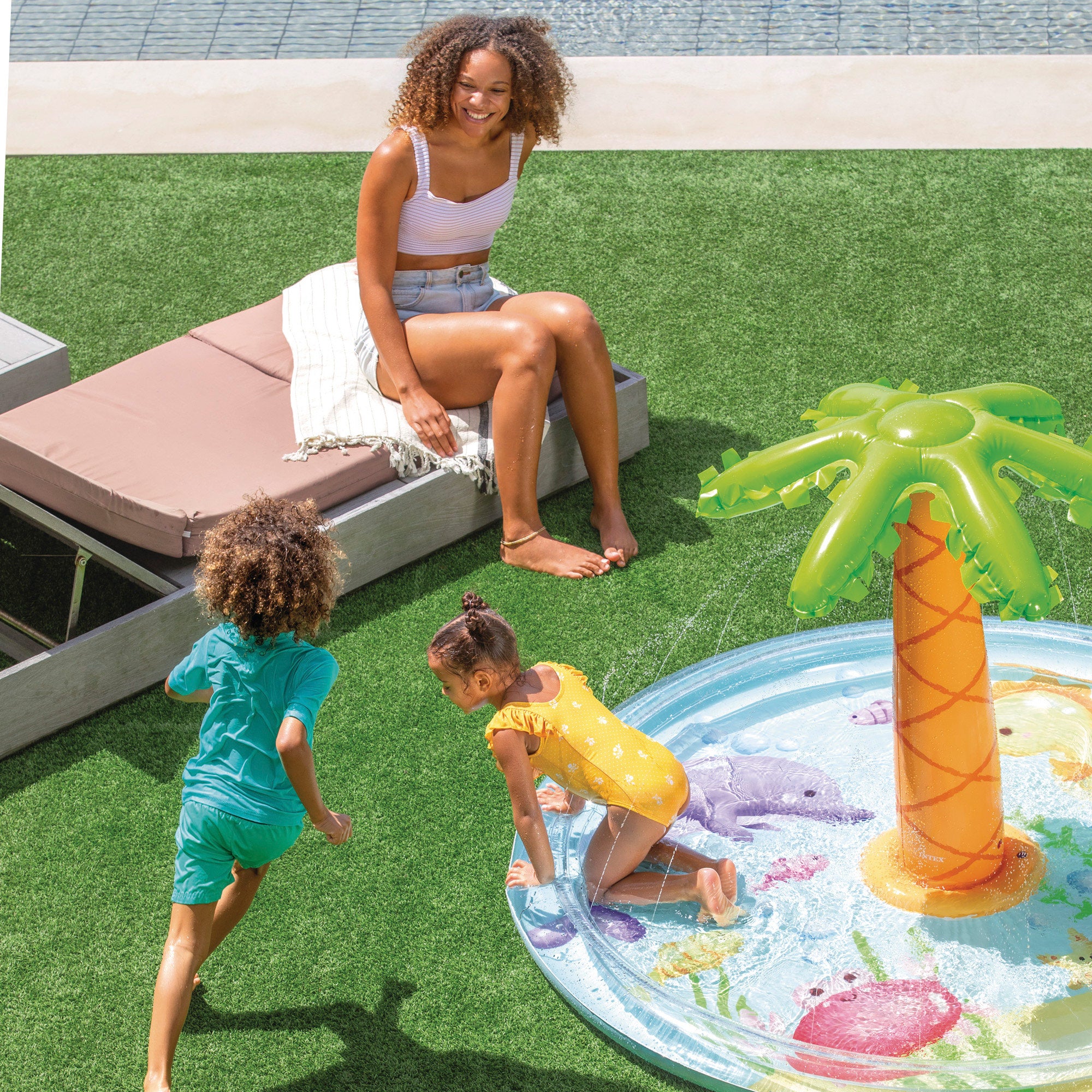 INTEX Piscina infantil hinchable Spray Palmera con rociador de agua