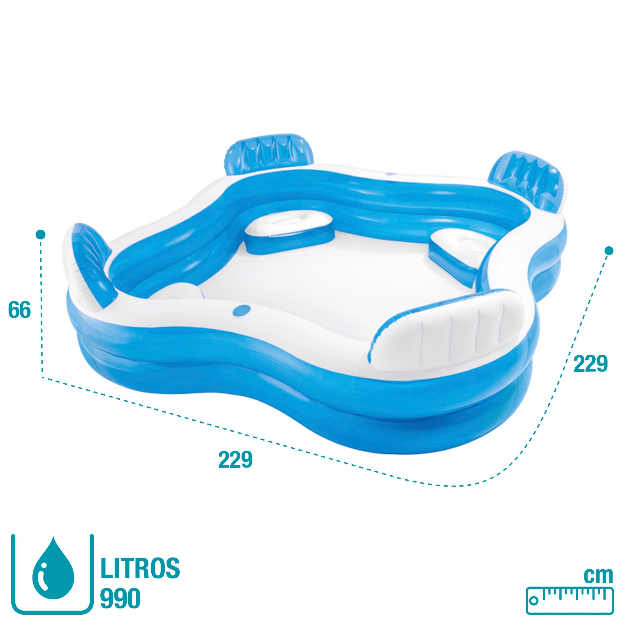 INTEX Piscina hinchable con asientos 229x229x66 cm - 990 l