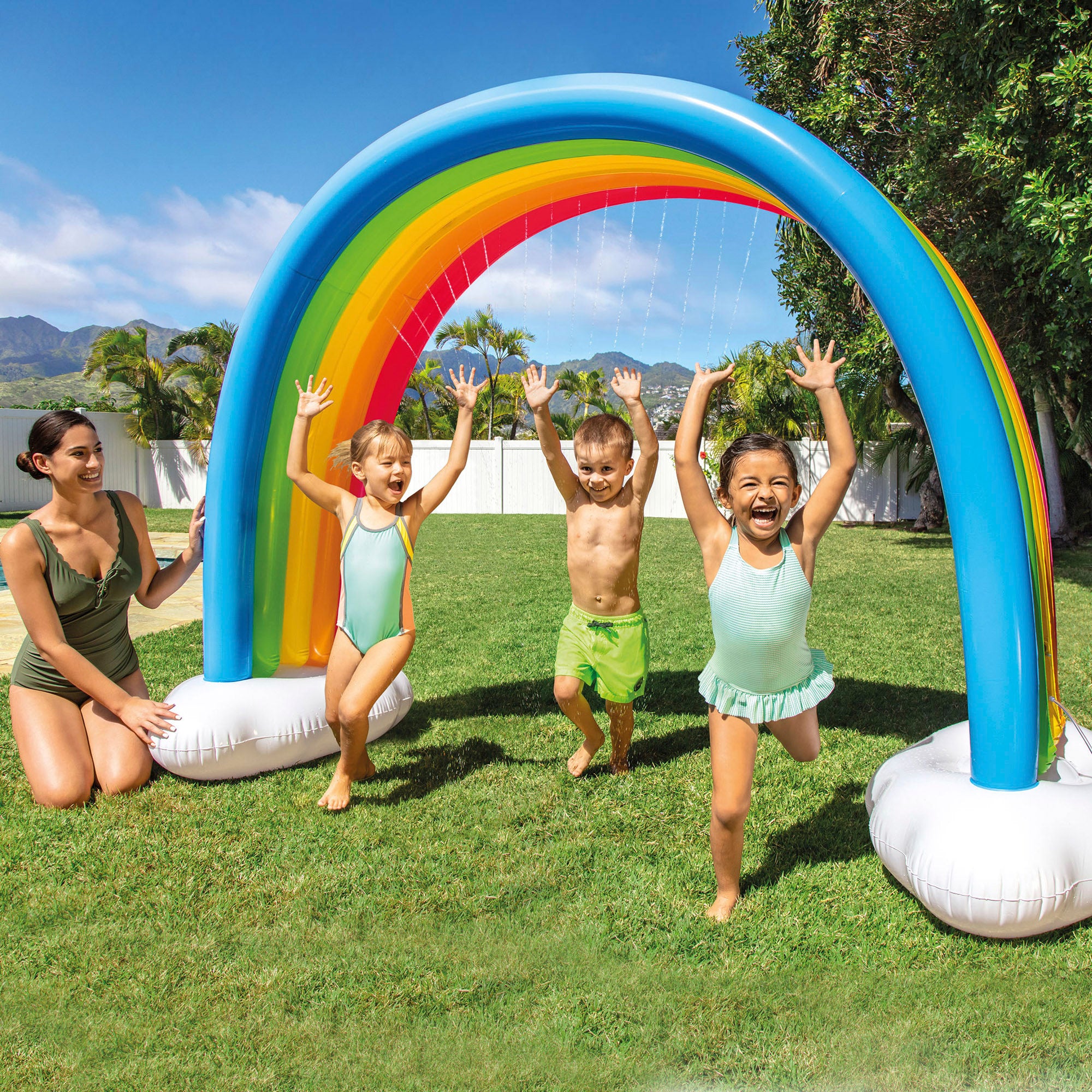 INTEX Arcoíris gigante inflable con spray 300x109x180 cm
