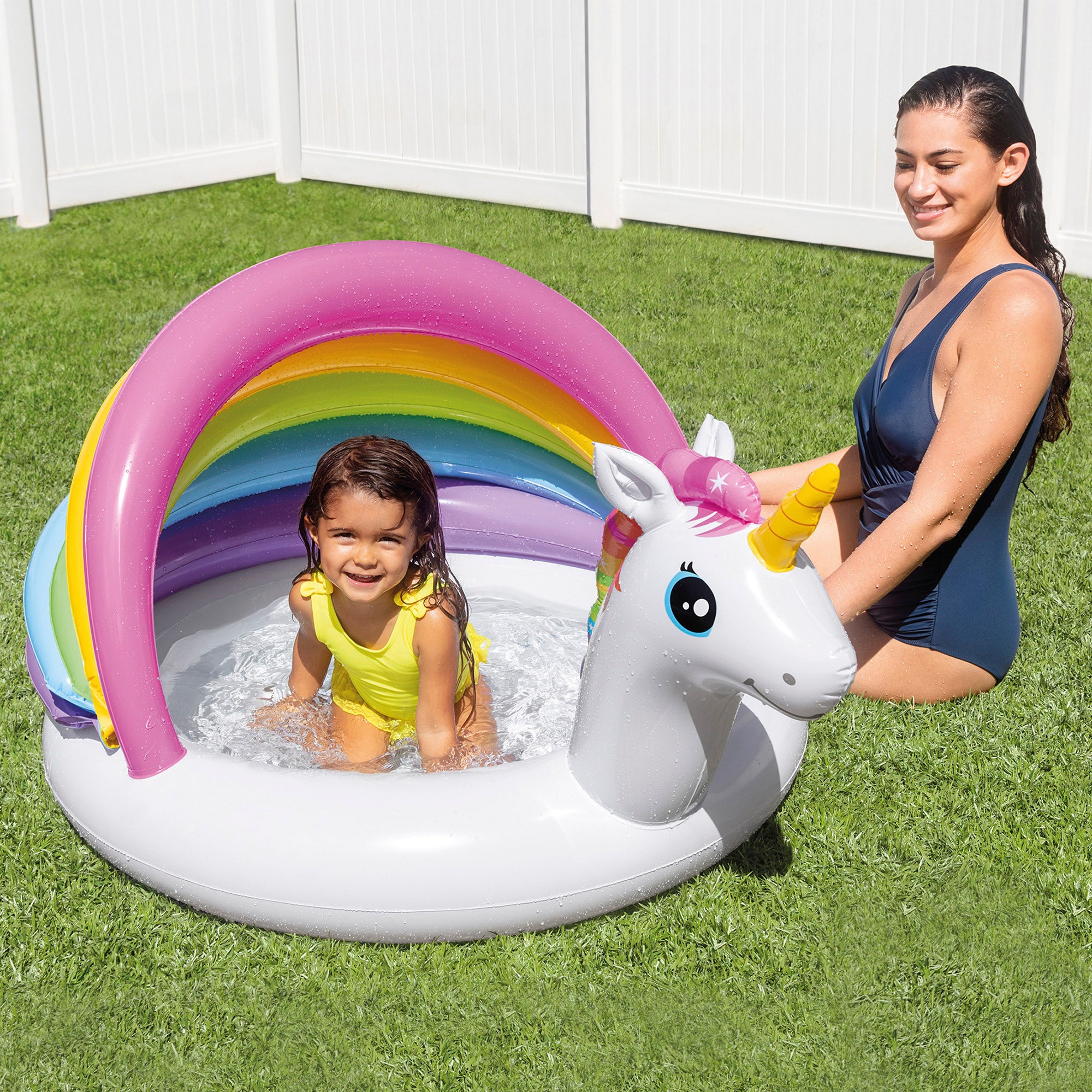 INTEX Piscina infantil hinchable con parasol unicornio 102x127x69 cm