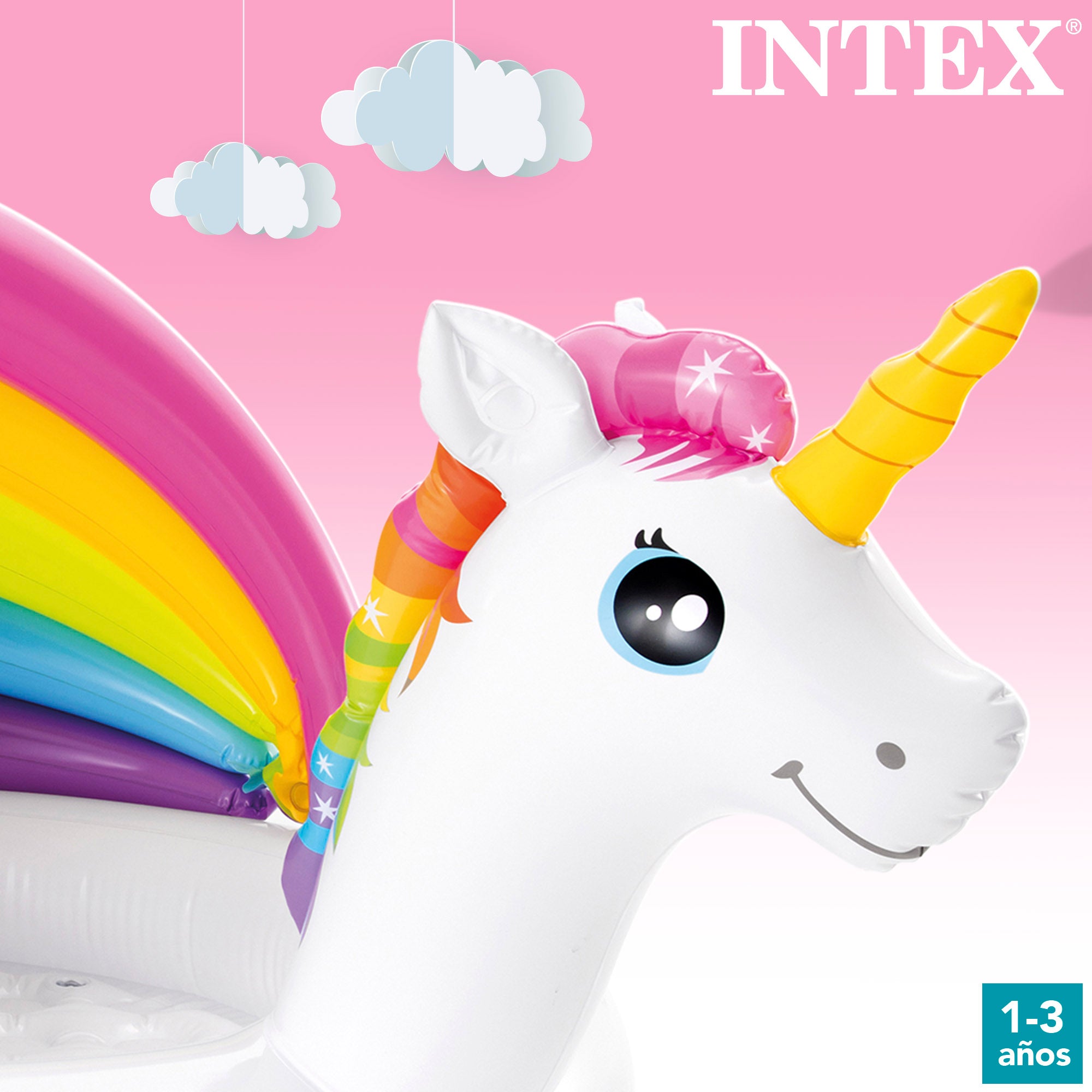 INTEX Piscina infantil hinchable con parasol unicornio 102x127x69 cm