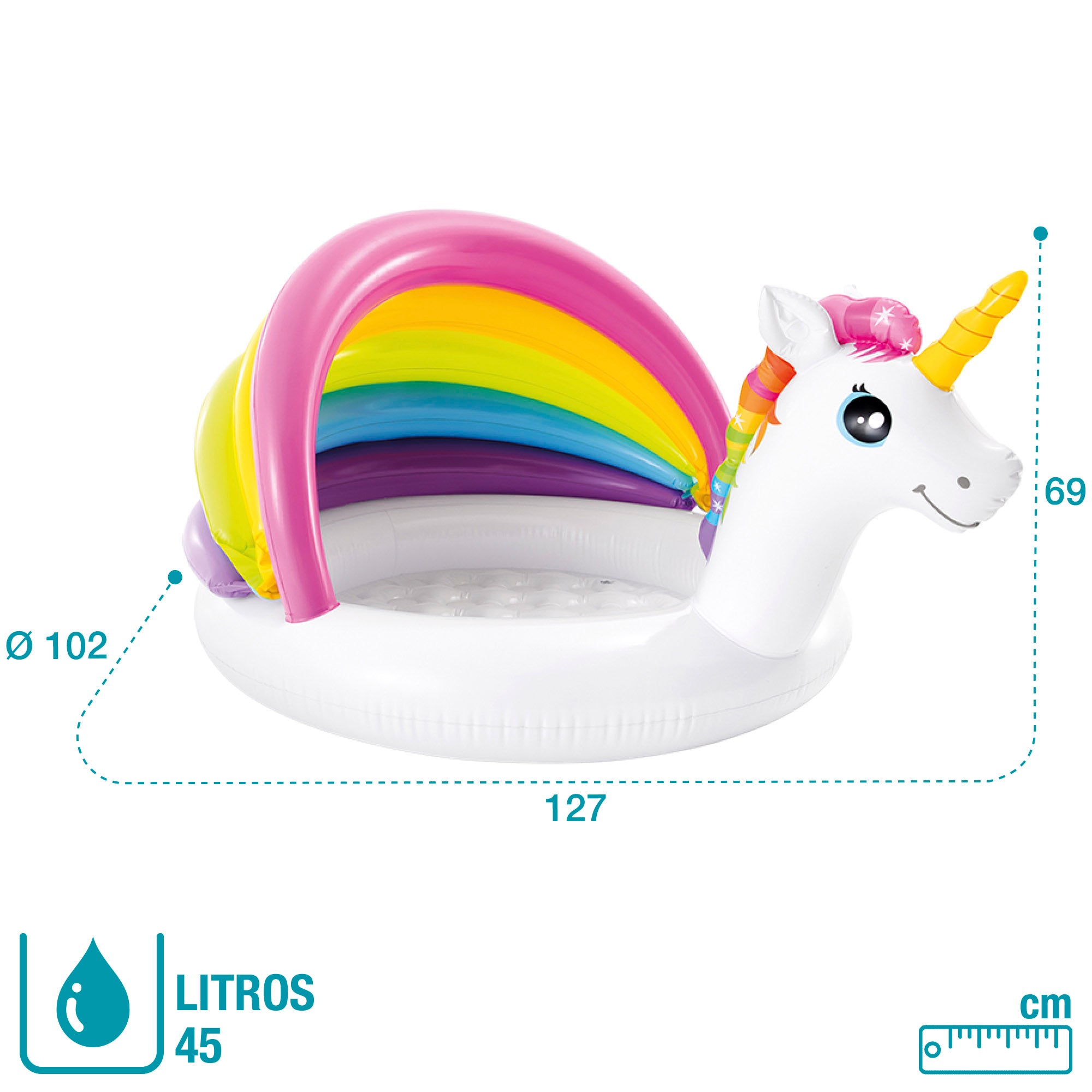 INTEX Piscina infantil hinchable con parasol unicornio 102x127x69 cm