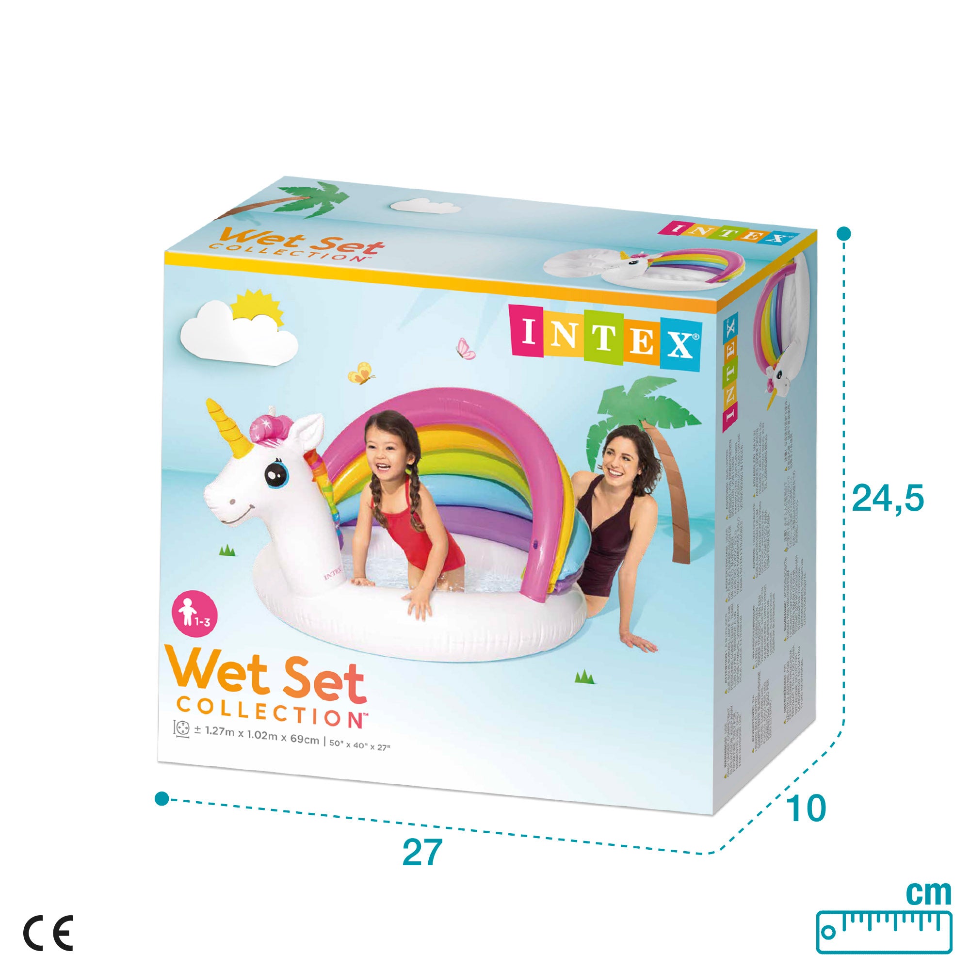 INTEX Piscina infantil hinchable con parasol unicornio 102x127x69 cm