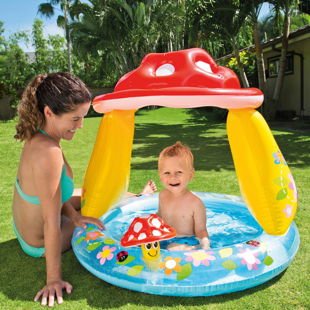 INTEX Piscina bebé hinchable con parasol champiñón 102x102x89 cm - 45 l