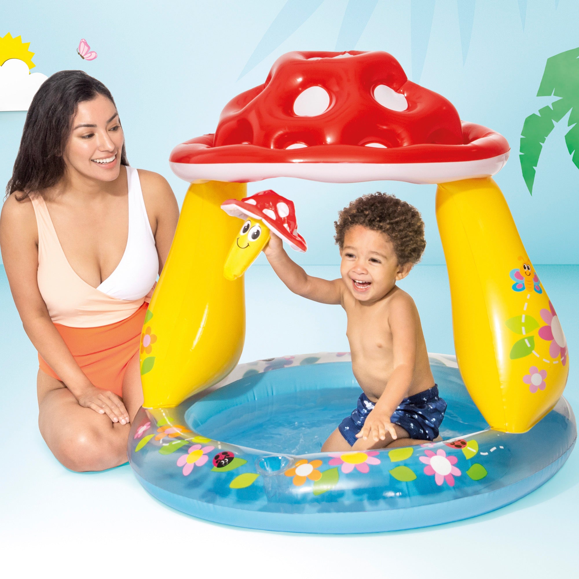 INTEX Piscina bebé hinchable con parasol champiñón 102x102x89 cm - 45 l