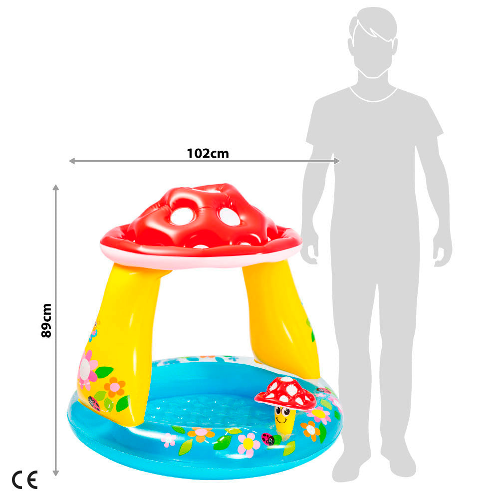 INTEX Piscina bebé hinchable con parasol champiñón 102x102x89 cm - 45 l