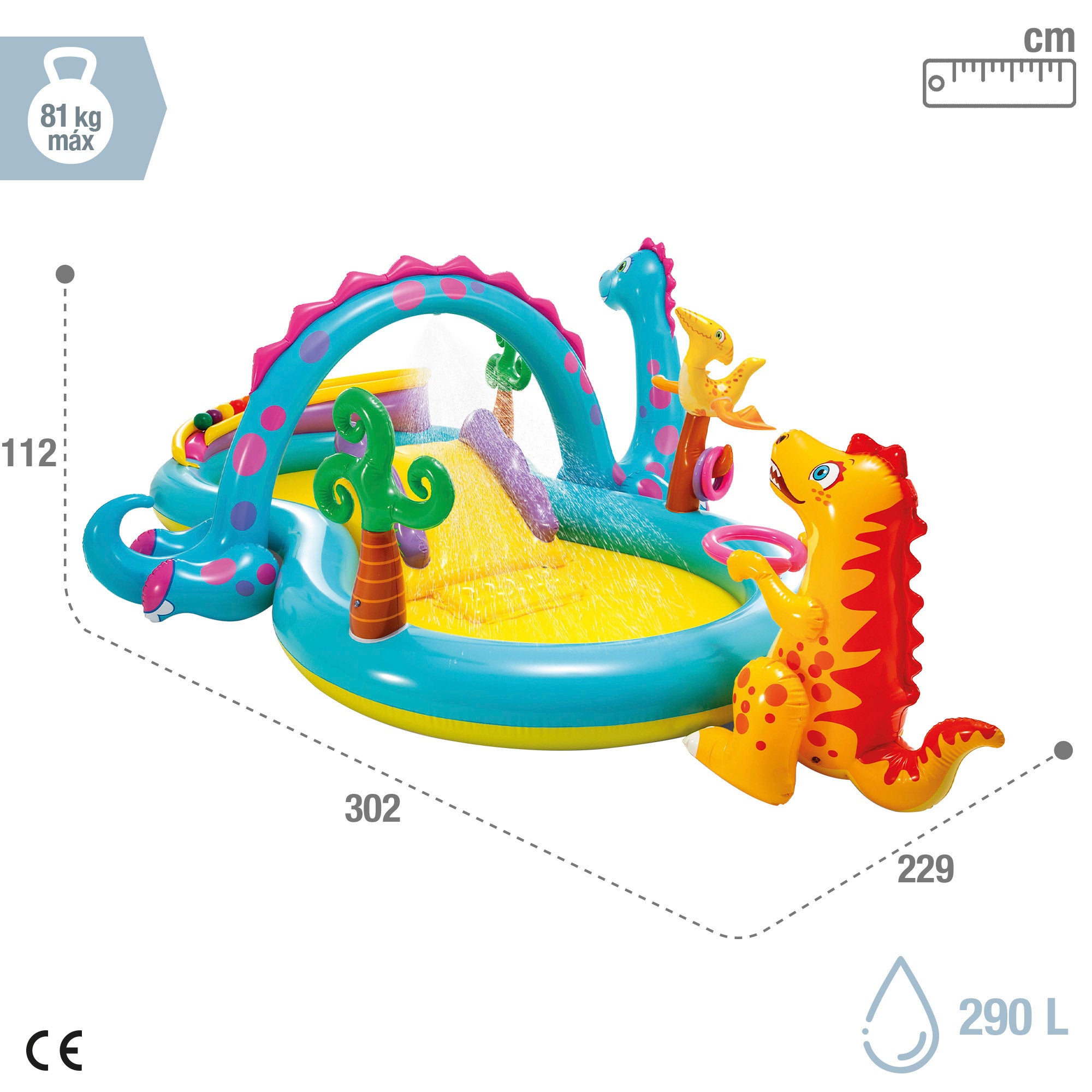 INTEX Centro juegos hinchable Dinosaurio 302x229x112 cm - 280 l