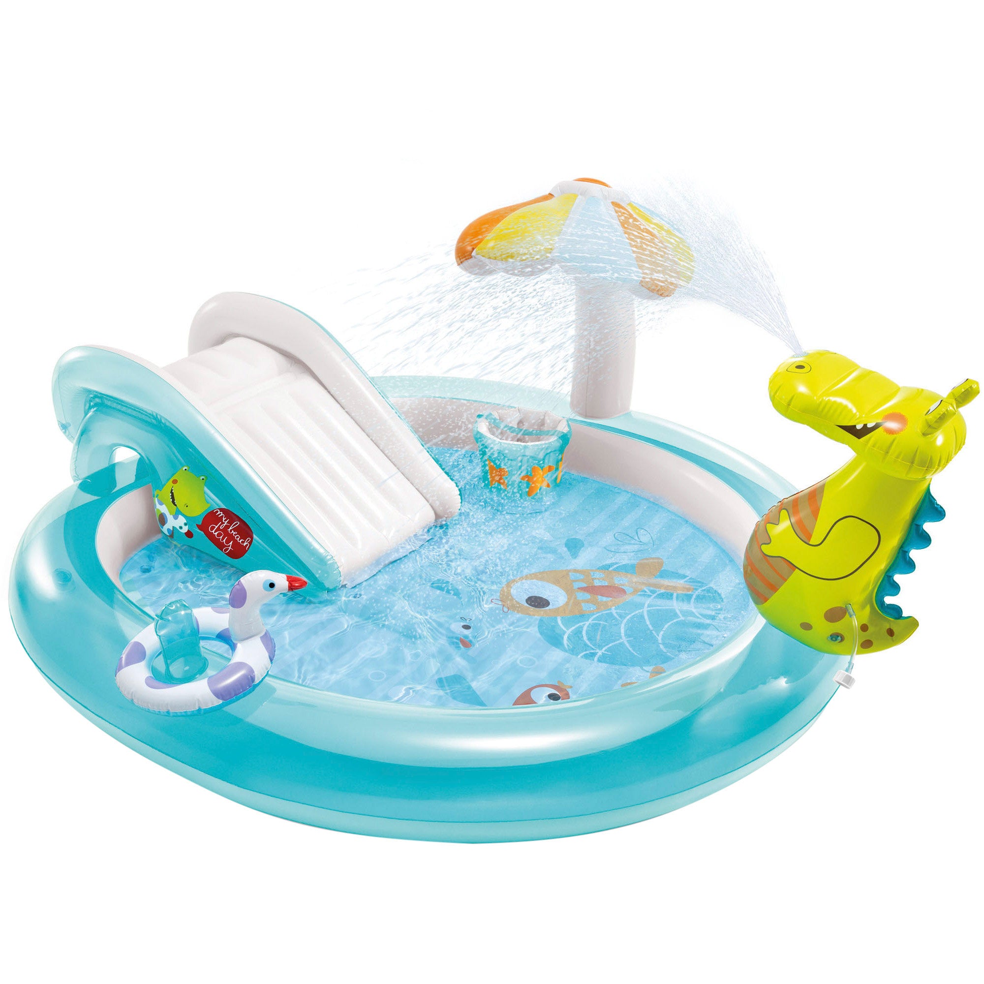 INTEX Centro de juegos hinchable agua cocodrilo con aspersor y tobogán