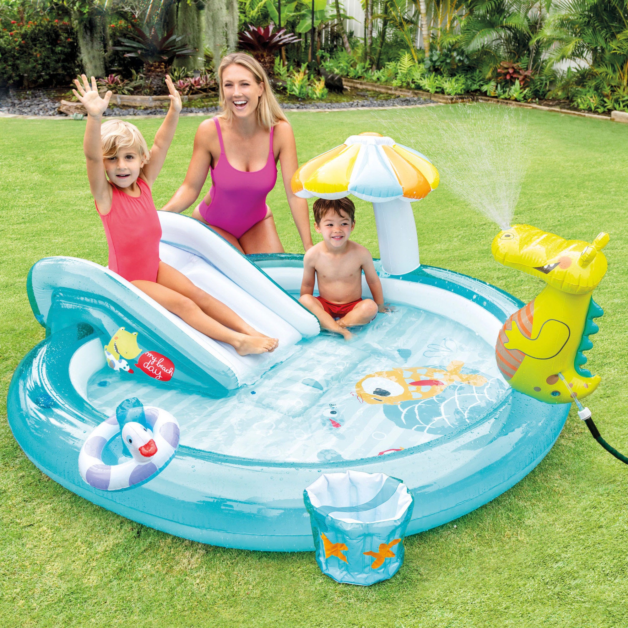 INTEX Centro de juegos hinchable agua cocodrilo con aspersor y tobogán