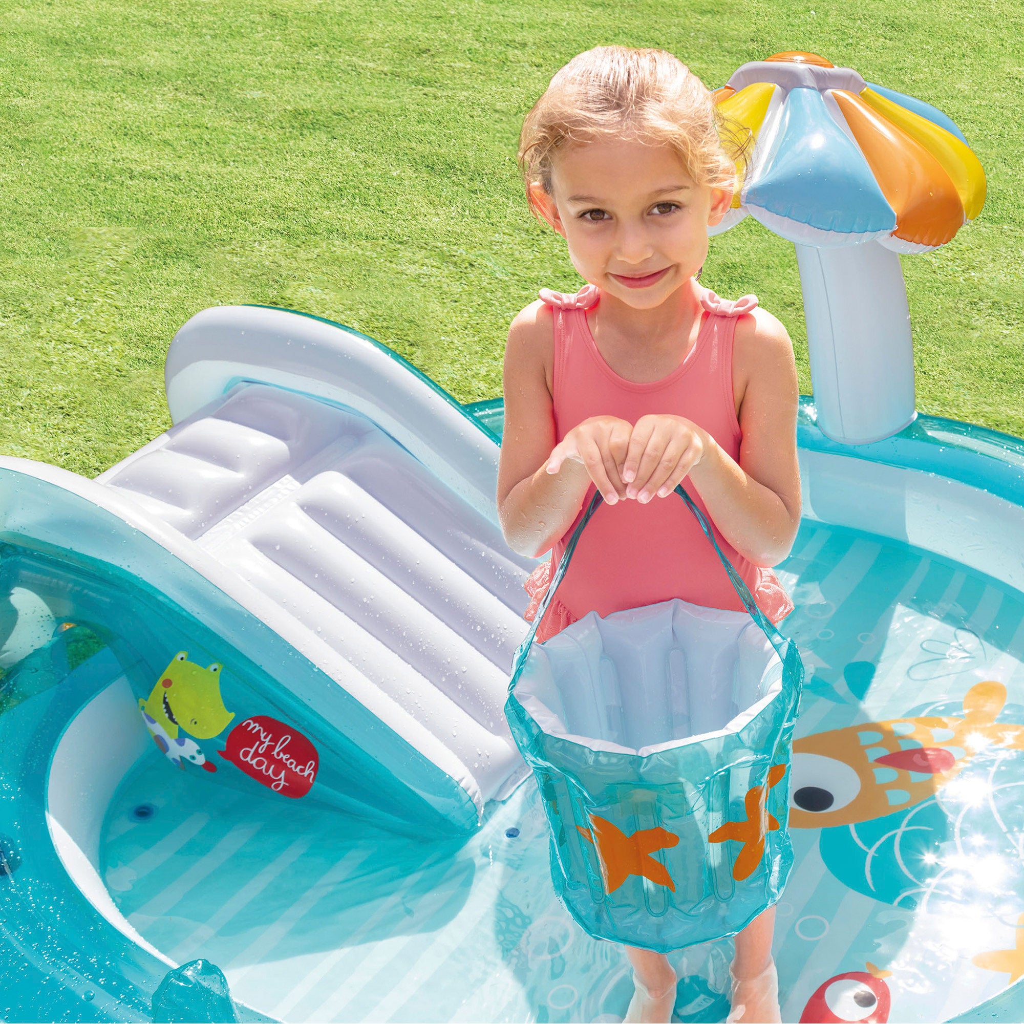 INTEX Centro de juegos hinchable agua cocodrilo con aspersor y tobogán