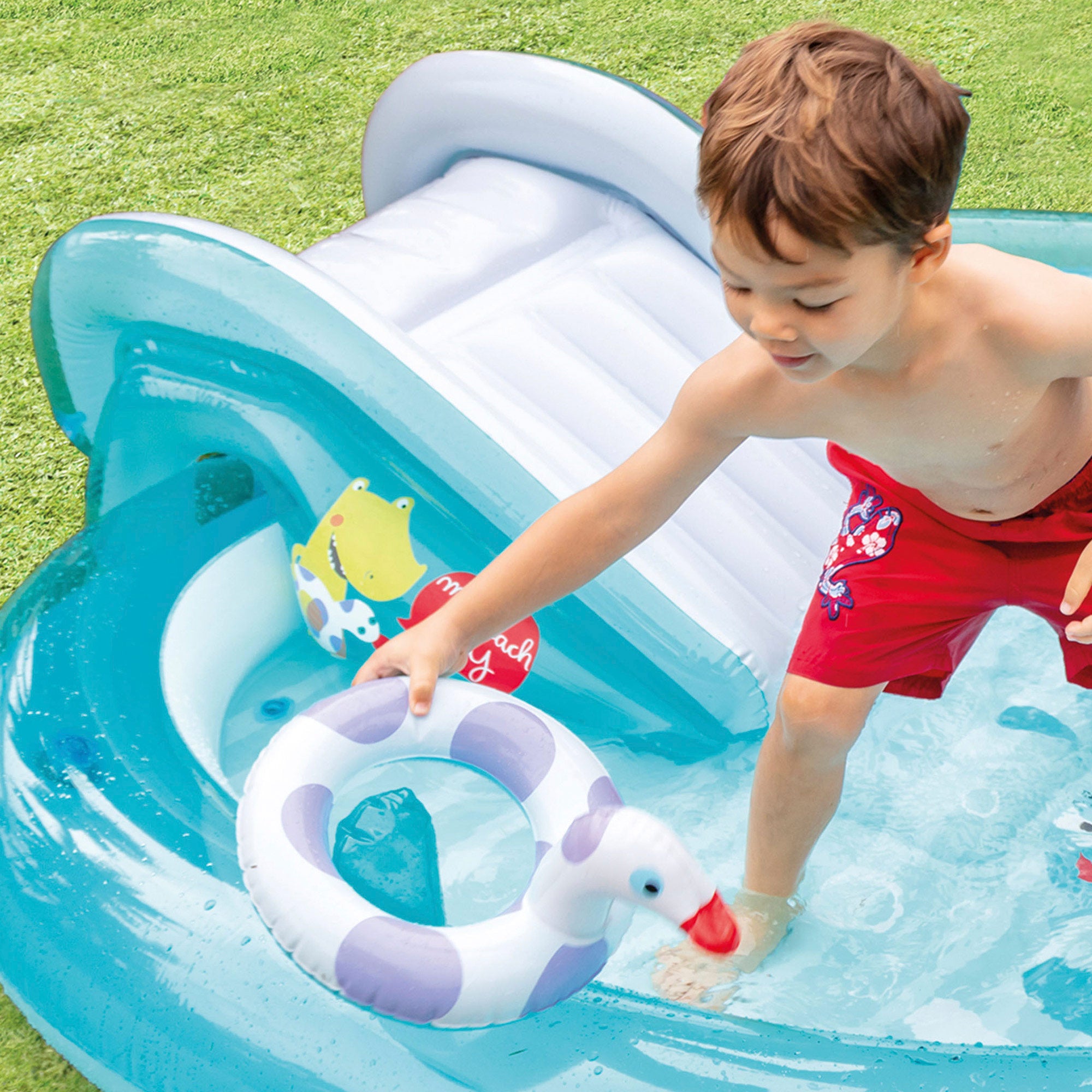 INTEX Centro de juegos hinchable agua cocodrilo con aspersor y tobogán
