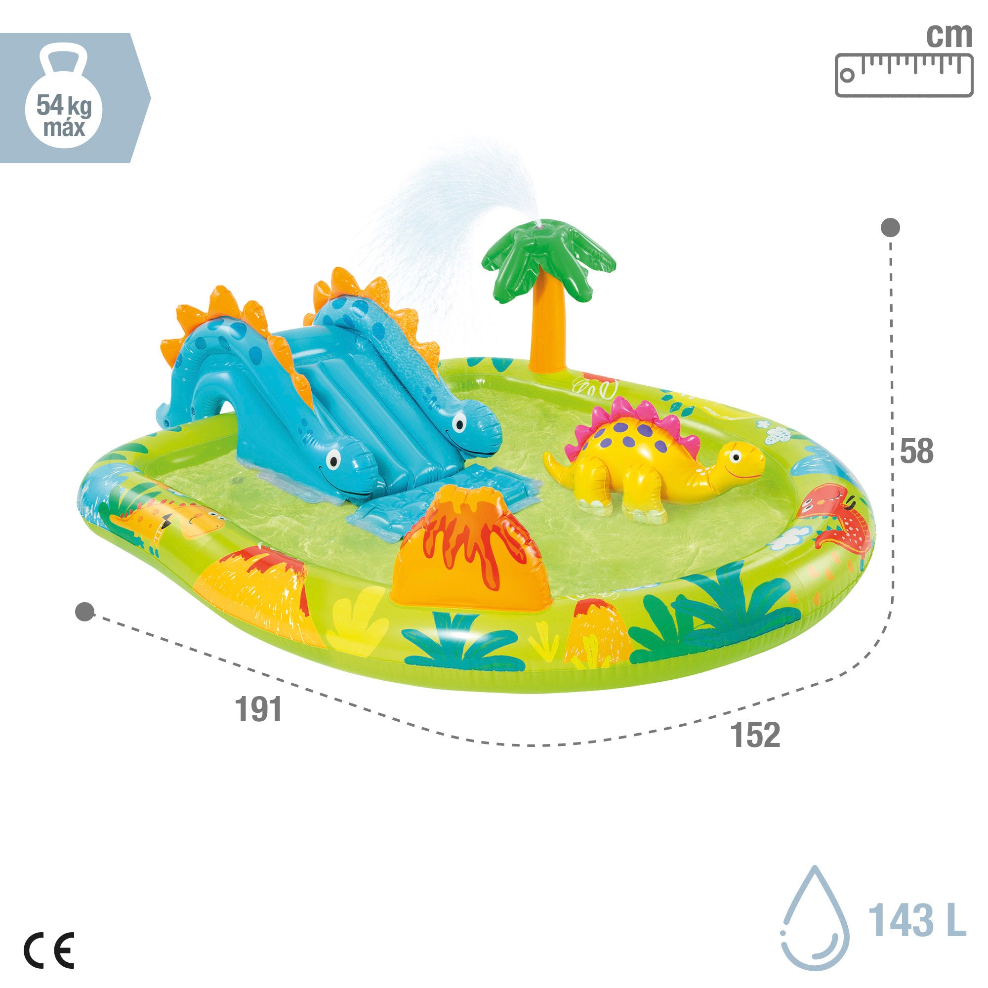 INTEX Centro de juegos dinosaurios hinchable tobogán y ducha