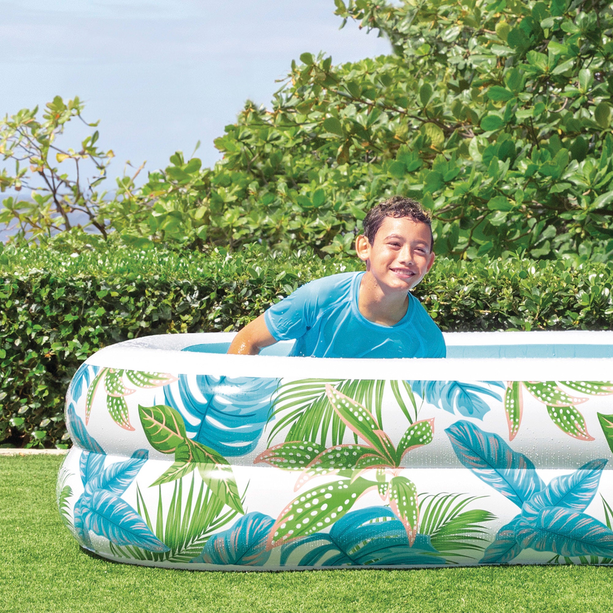 INTEX Piscina hinchable Tropical con estampado de hojas y tapón de desagüe