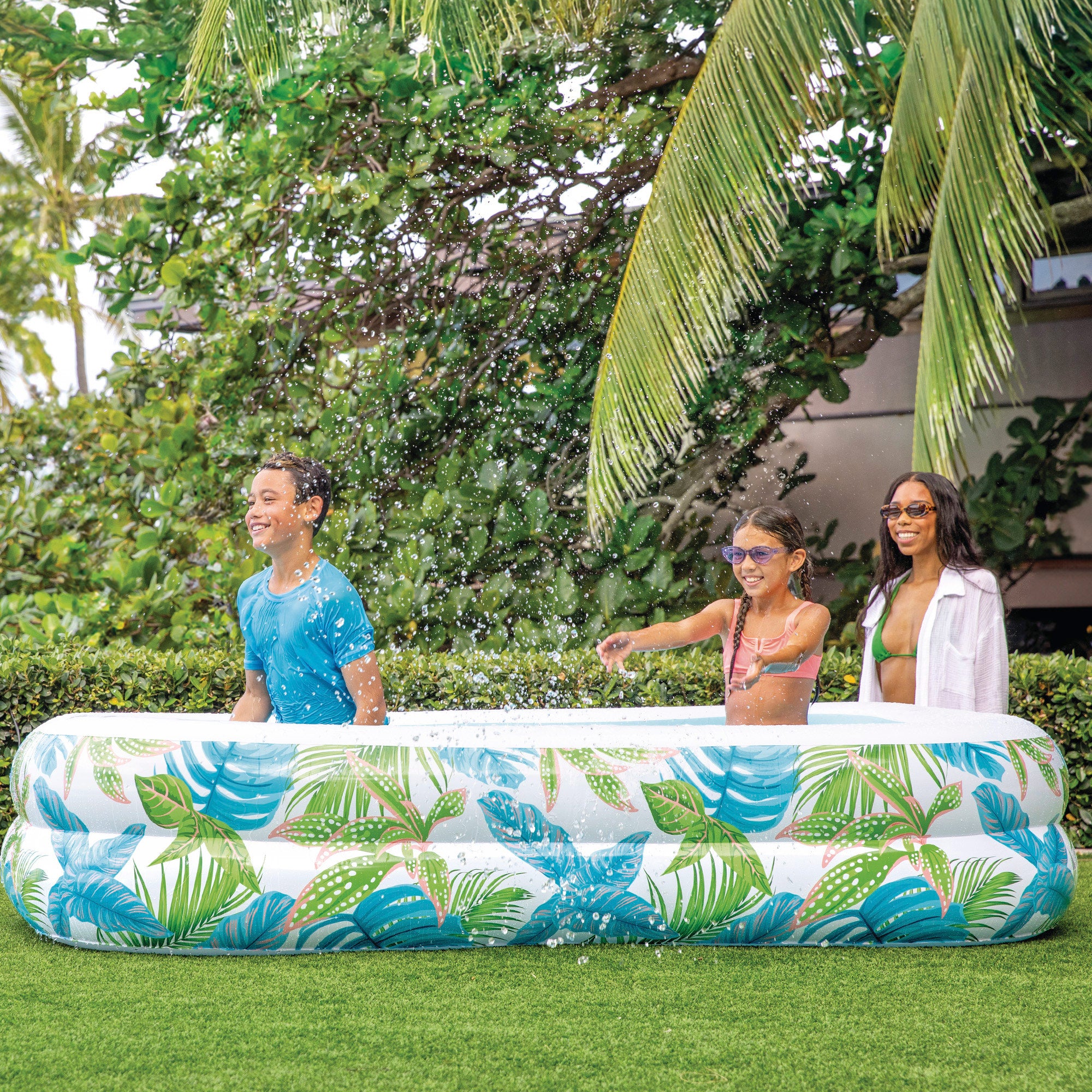 INTEX Piscina hinchable Tropical con estampado de hojas y tapón de desagüe