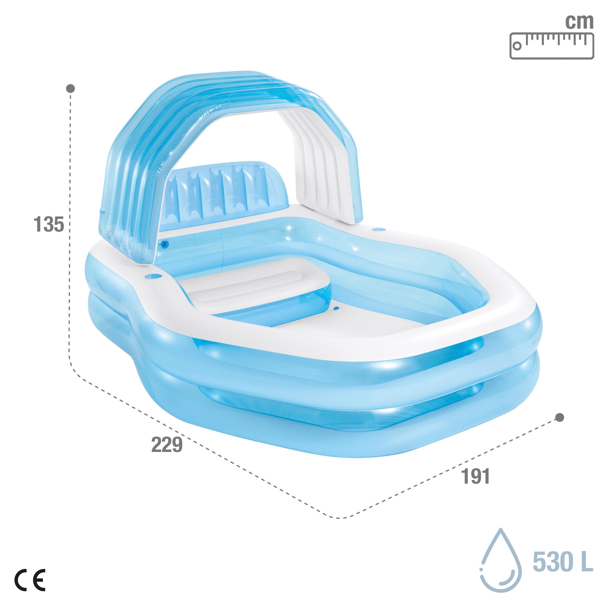 INTEX Piscina hinchable infantil con sillón y toldo azul 229x191x135 cm