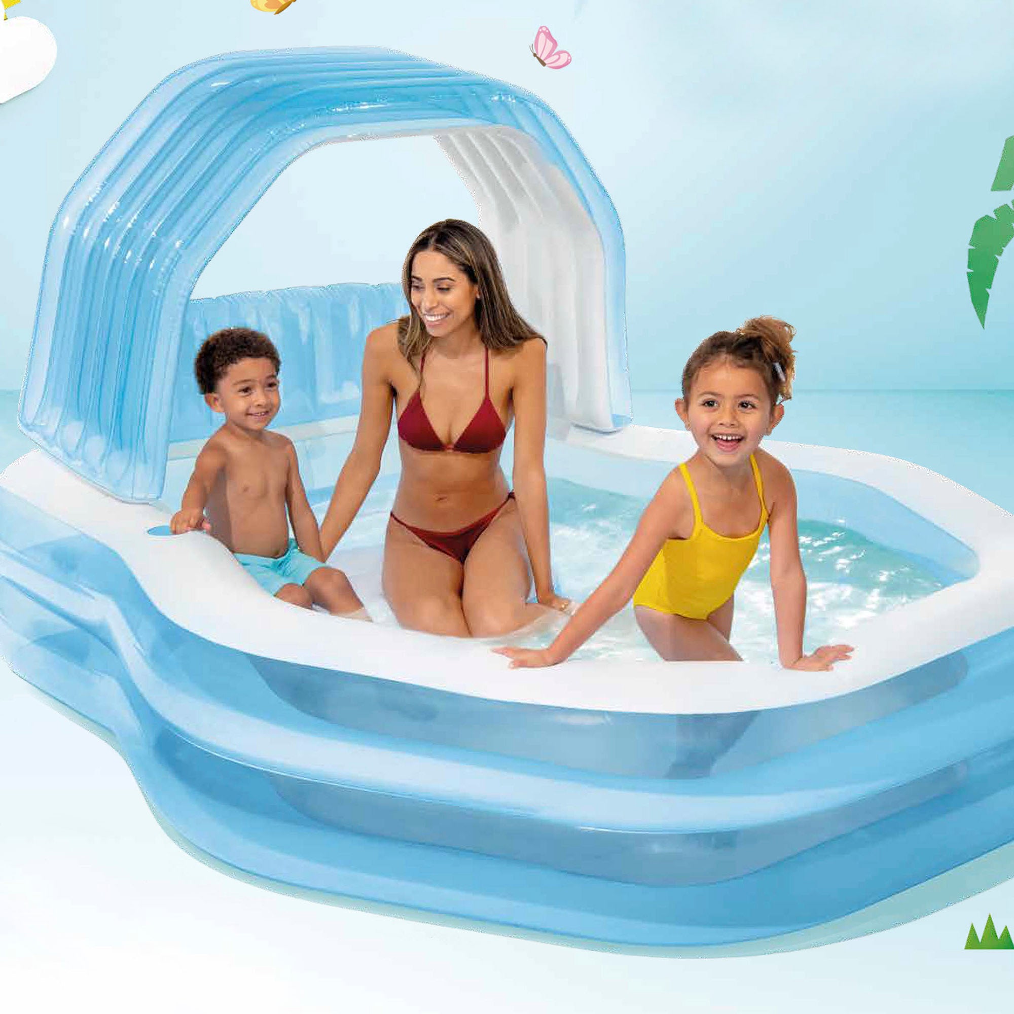 INTEX Piscina hinchable infantil con sillón y toldo azul 229x191x135 cm