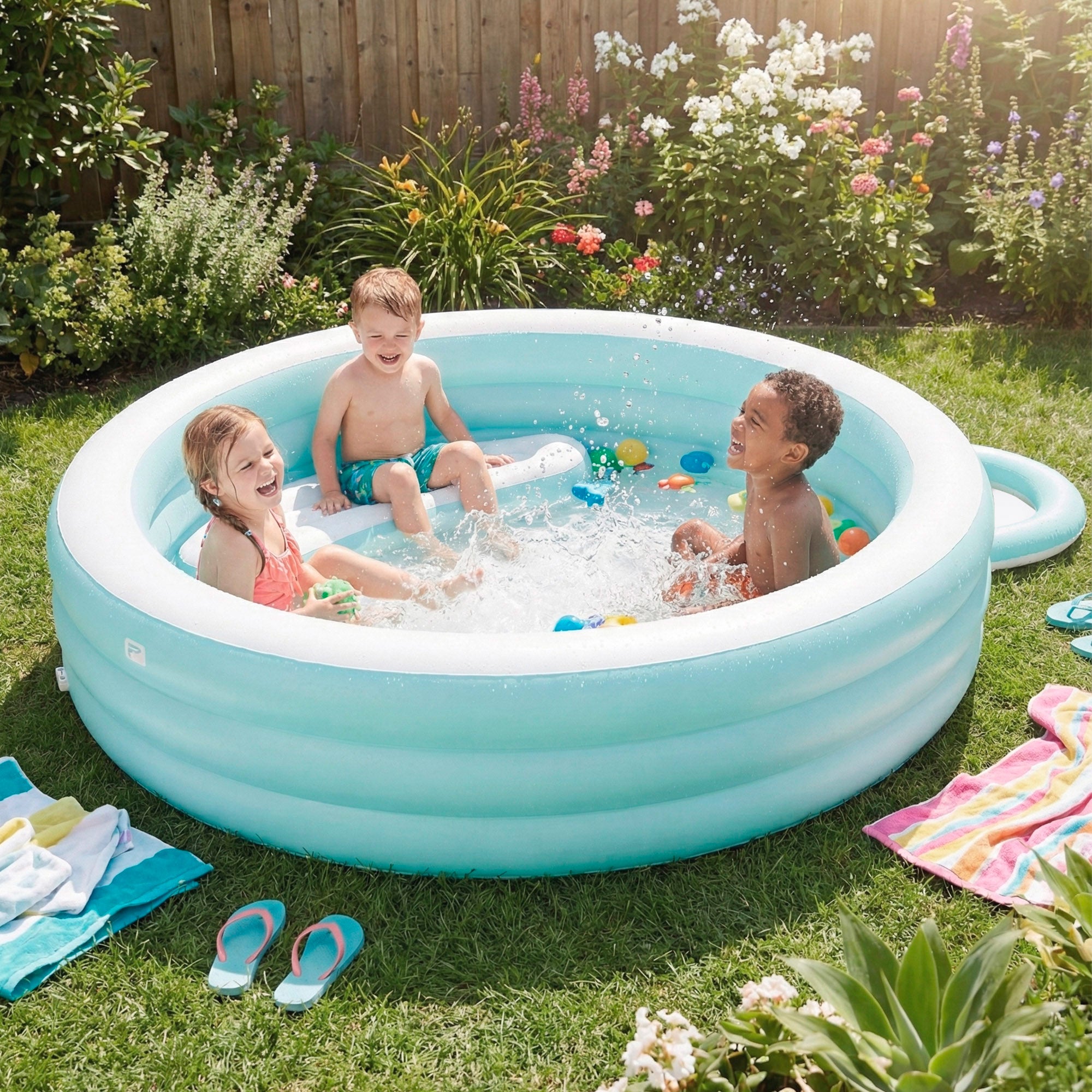 INTEX Piscina hinchable infantil azul y blanco con toldo solar desmontable